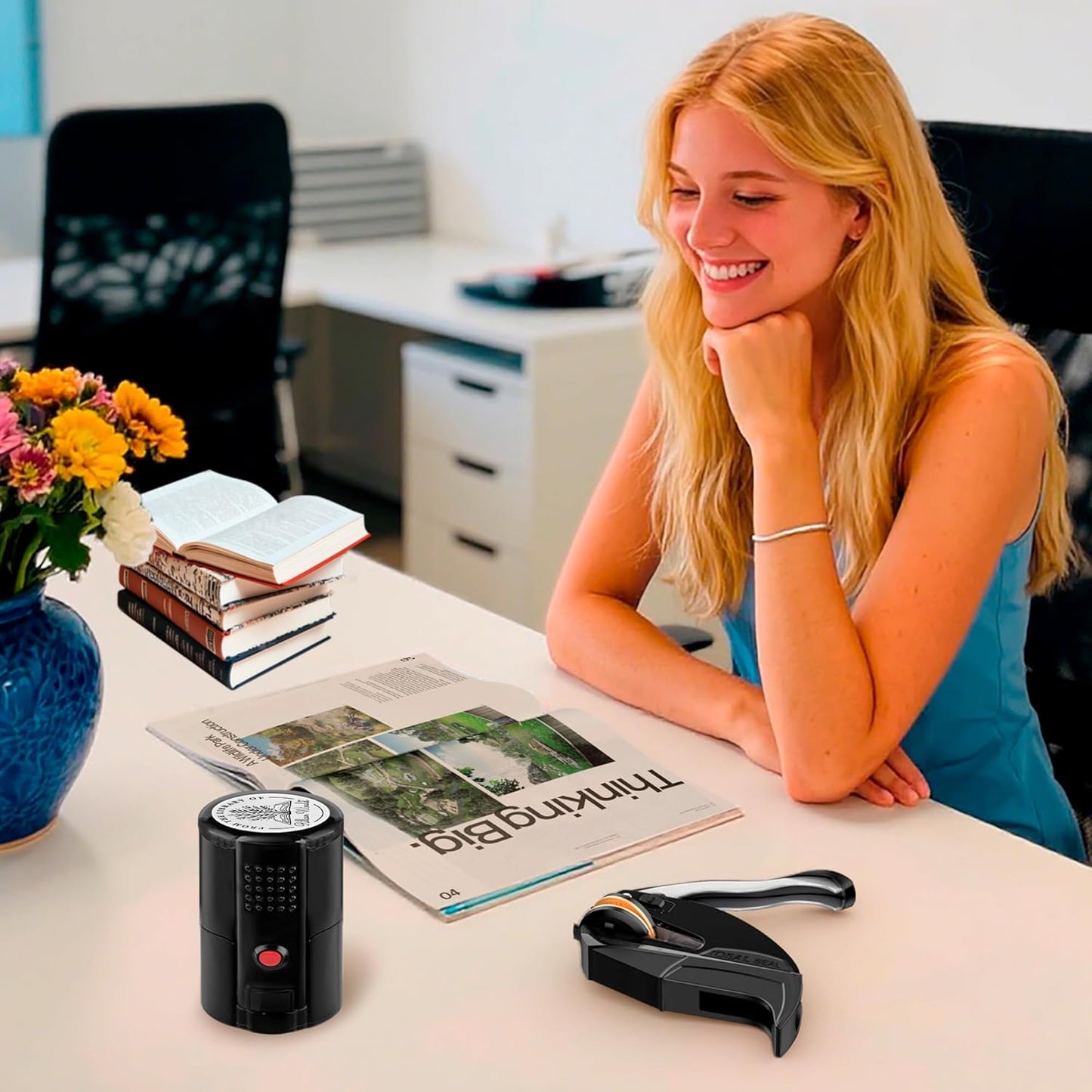 Custom Book Embosser | Book Stamp Personalized | Personal Library Embosser Custom Self-Ink Stamp from The Library of Customizable Embossing (Flowers 1)