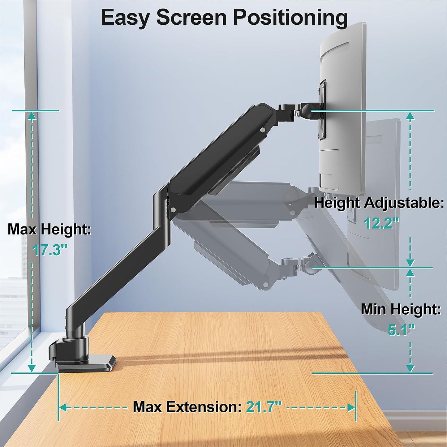 MOUNT PRO Heavy Duty Monitor Arm for 49 inch Ultrawide Screen up to 44 lbs, Single Desk Computer Mount Curved Monitor Stand for Samsung Odyssey G9, Adjustable Gas Spring VESA Mount 75x75 100x100