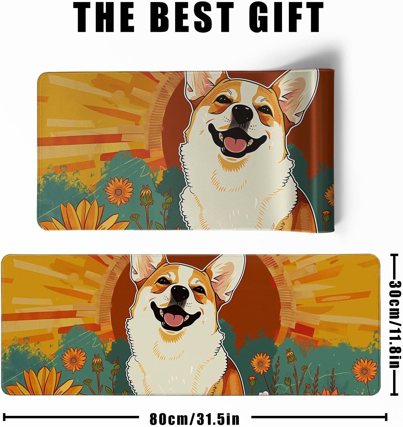 Cute Dog Mouse Desk Pad Kawaii Yellow Desk Mat Desk Decor Large Gaming Mouse Pad For Desk Mousepad Computer Office Keyboard Laptop Big Corgi Mouse Pad Xl(31.5x11.8 In)-With Non-Slip Base Stitched Eges