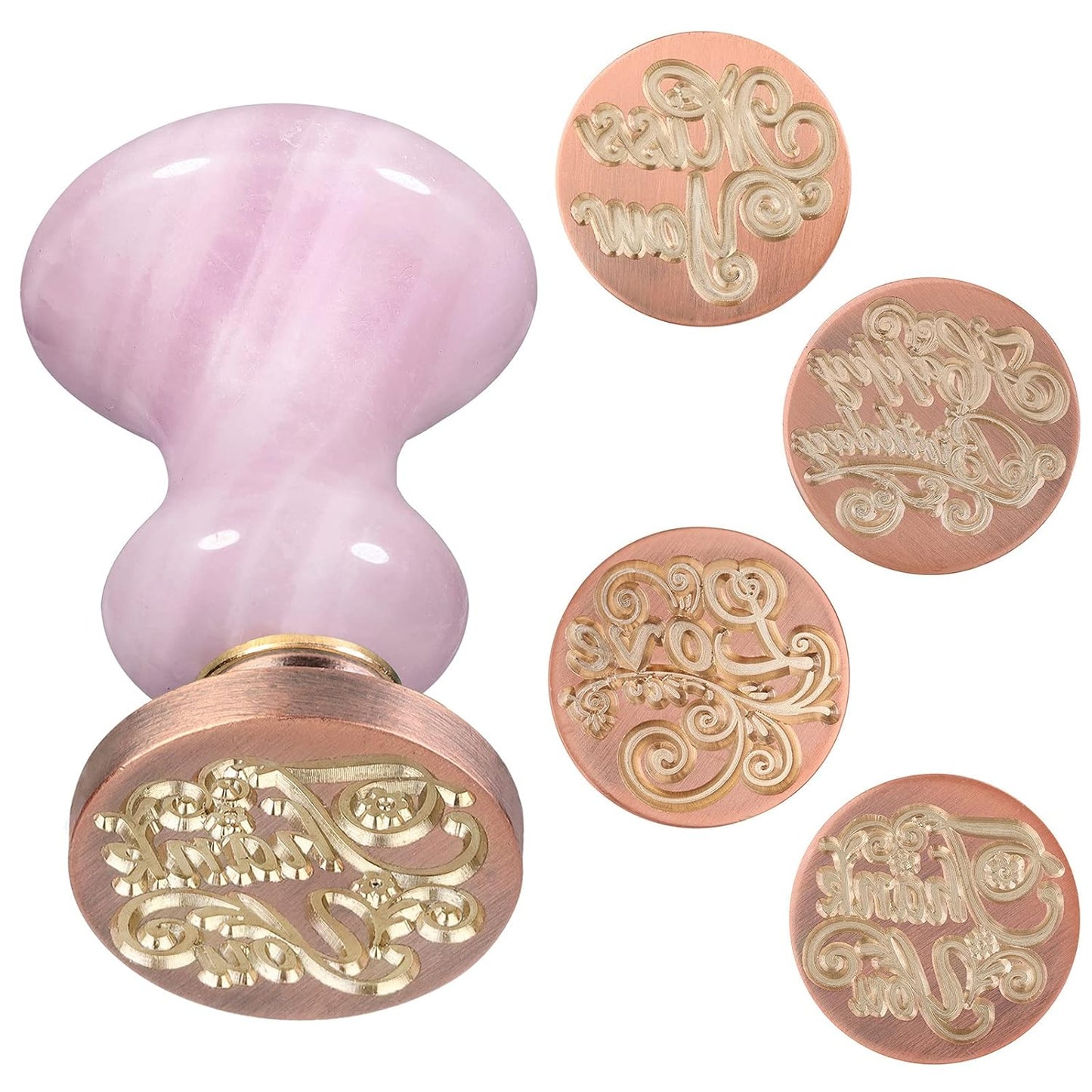 rockcloud Wax Seal Stamp Set, 4 Pieces Sealing Wax Stamps Copper Seals with 1 Rose Quartz Seal Handle for Cards Envelopes Invitation Decoration, Love Expressiont