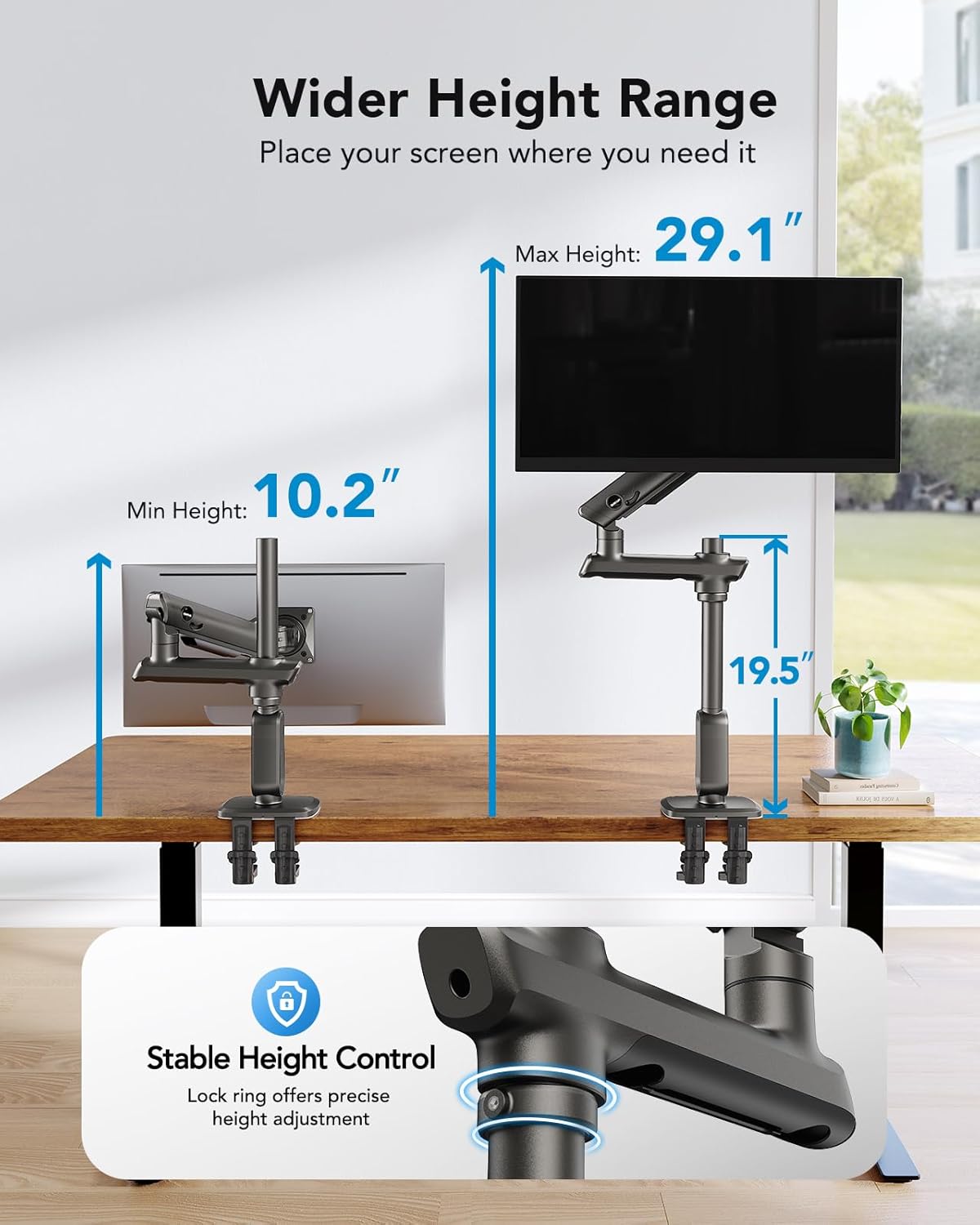 HUANUO Heavy Duty Monitor Arm for Ultrawide Screens up to 49", Holds 40 lbs, Aluminum Ultrawide Single Monitor Stand with 29.1" Max Height, Fully Adjustable Desk Mount, Max VESA 100x100mm