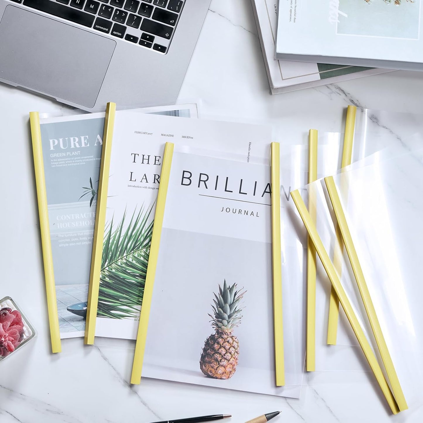 Thenshop 100 Pcs Clear Report Covers with Sliding Bars Sliding Bar File Folder Binder Plastic Report Folder for File Paper Book Resume Letter Office, 30 Sheet Capacity(Yellow)