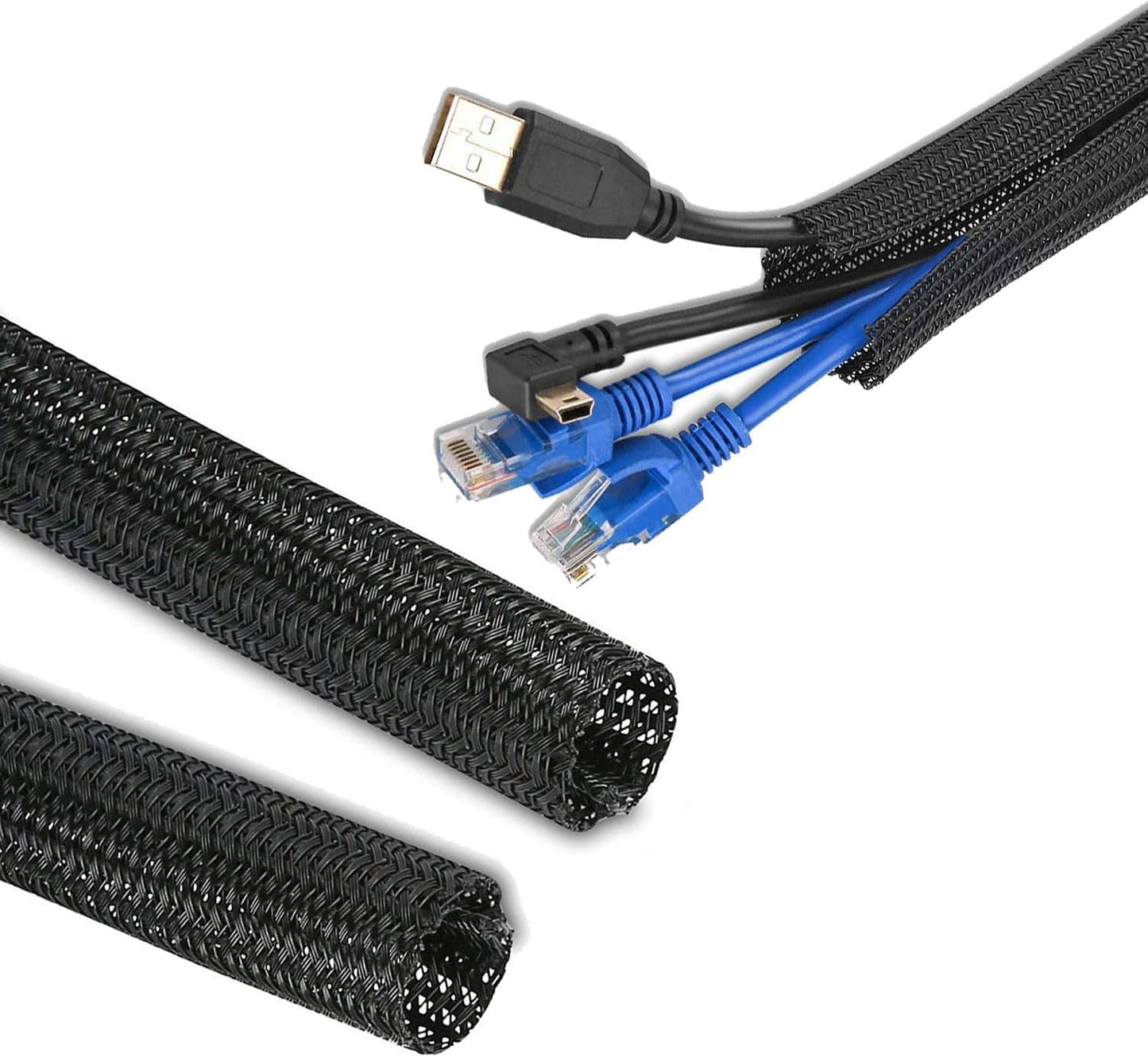1/2" x100ft Cable Sleeve Organizer - Zippered Wire Cover for TV Computer Home Office, Flexible Cord Hider, Black