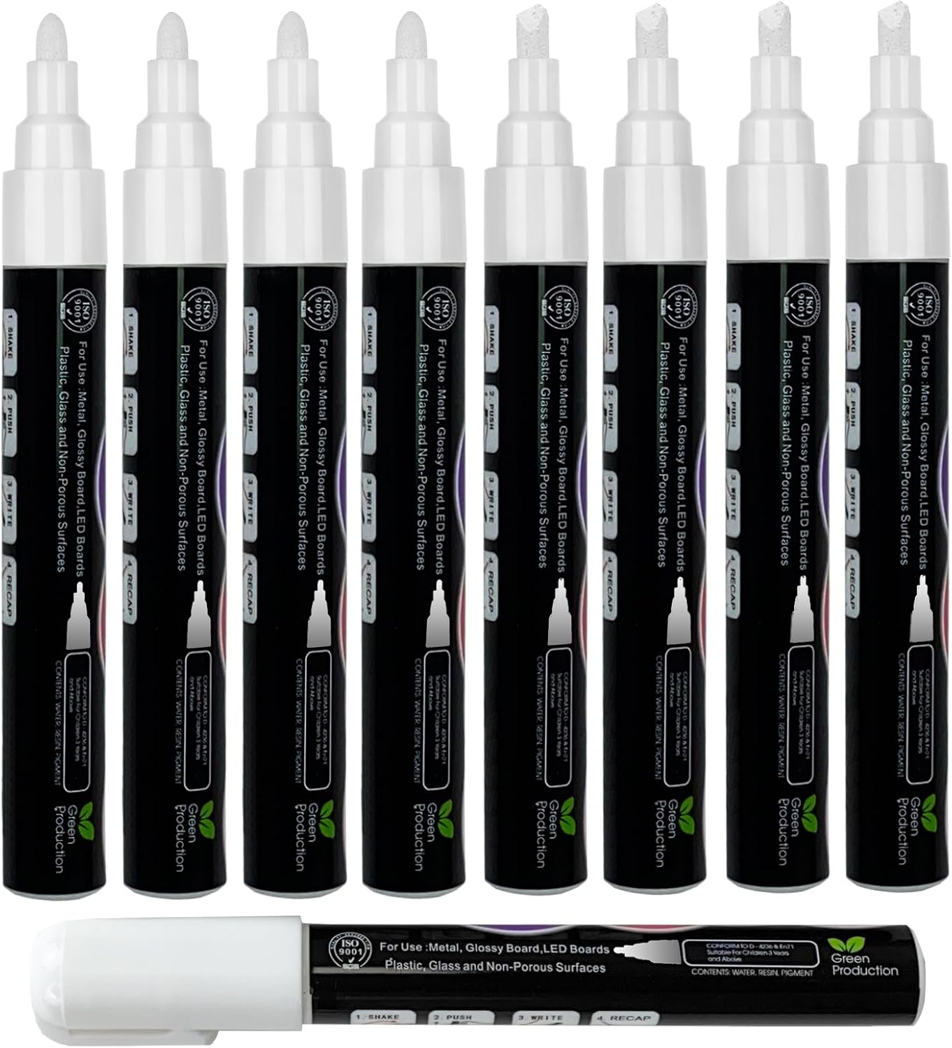 White Liquid Chalk Markers Set (8 Pack), 6mm Reversible Thick & Chisel Tip, Wet Erase Paint Pens for Non Porous Blackboard Chalkboard, Car Glass Windows, School Business Supplies