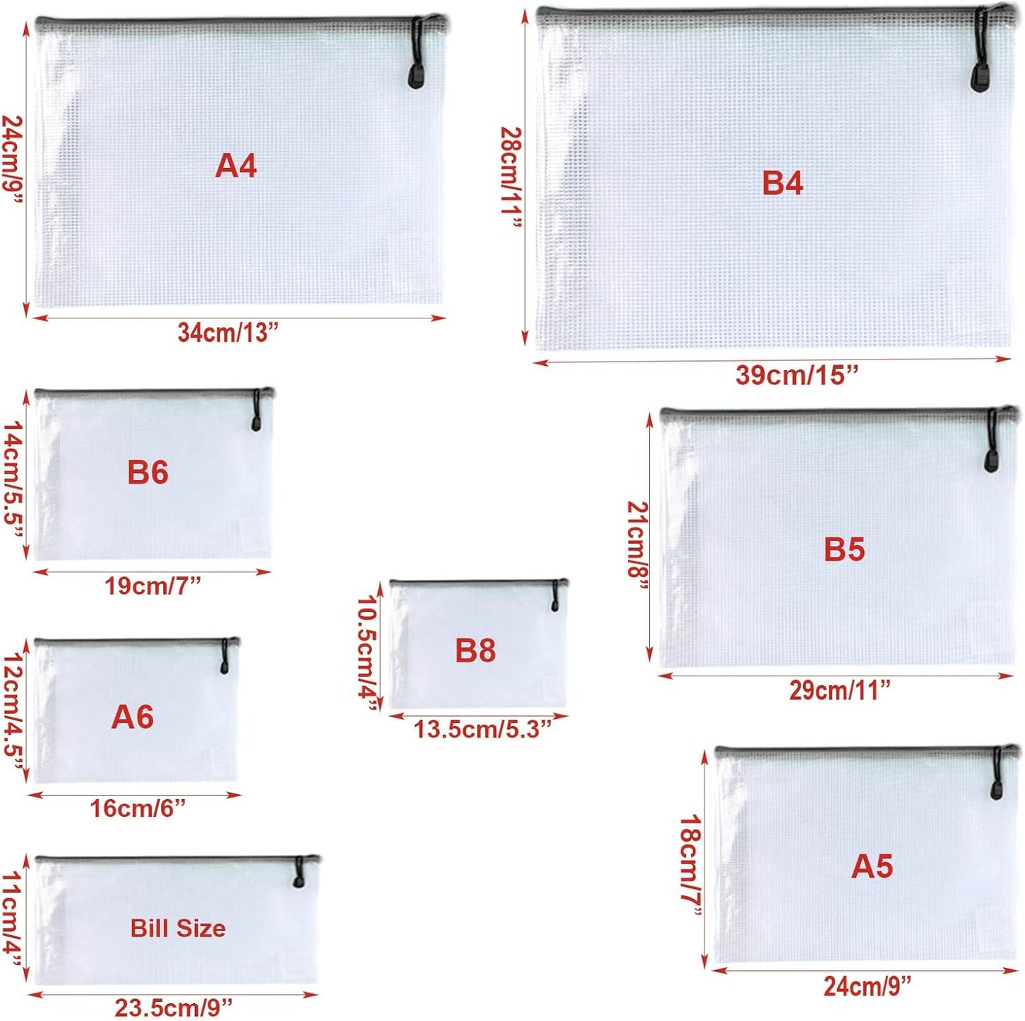 Oaimyy-A3(17"x 11.5",12 Pcs), Mesh Zipper Pouch Document Folders Bag & Plastic Zip File Folders for School Office Supplies, Travel,Puzzles Games Organizing Storage-Black