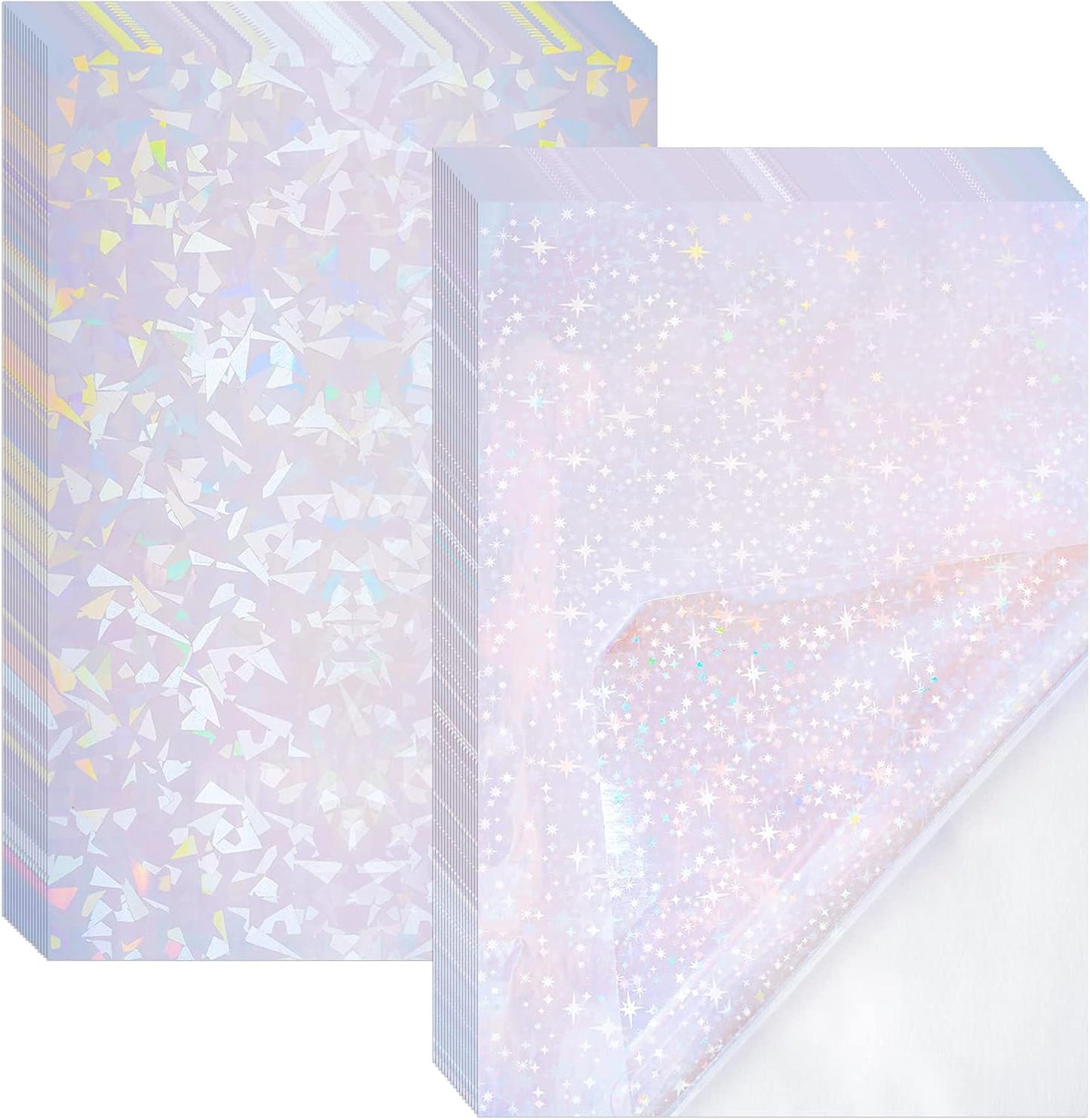 2 Types Transparent Holographic Laminate Sheets Overlay Lamination Vinyl A4 Size Self-Adhesive Holographic Laminate Film Waterproof Vinyl Sticker Paper for DIY Crafts, 10 Sheets 8.25 x 11.7 Inches