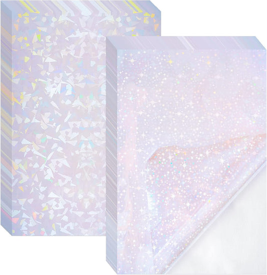 2 Types Transparent Holographic Laminate Sheets Overlay Lamination Vinyl A4 Size Self-Adhesive Holographic Laminate Film Waterproof Vinyl Sticker Paper for DIY Crafts, 10 Sheets 8.25 x 11.7 Inches