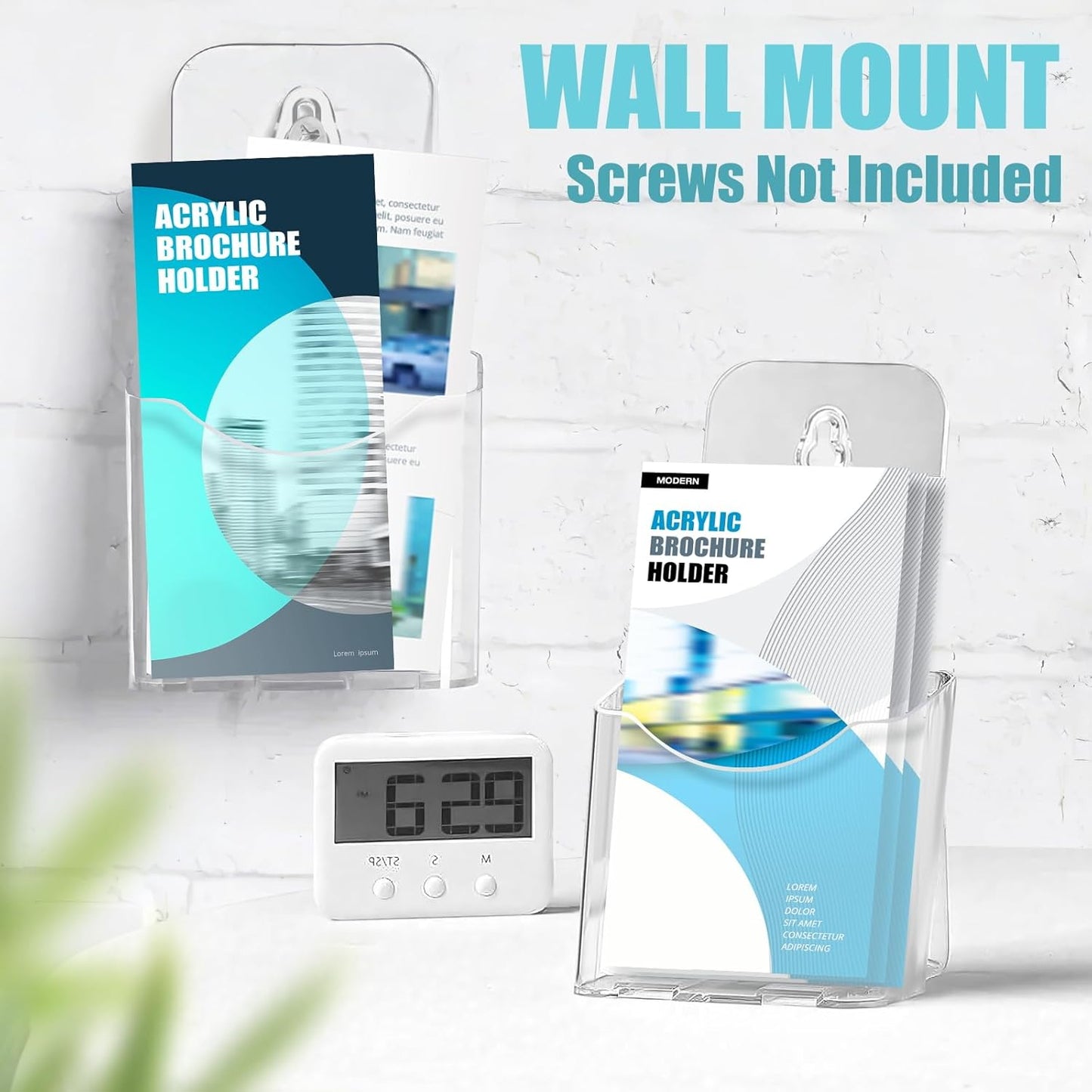 12 Pack Acrylic Brochure Holder, Trifold 4 Inches Wide Clear Plastic Brochure Display Stand, Rack Card Holder for Pamphlet, Mini Flyer, Countertop and Wall Mount Use