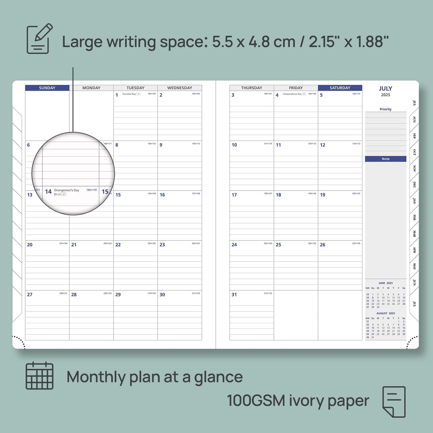 POPRUN Monthly Planner 2025-2026, 8.5'' x 11.25'', 13-Monthly Calendar (July 2025-July 2026) 15-Minute Hourly Appointment Book with Stair Tabs, Soft Cover, 100GSM Paper - Soft Pink