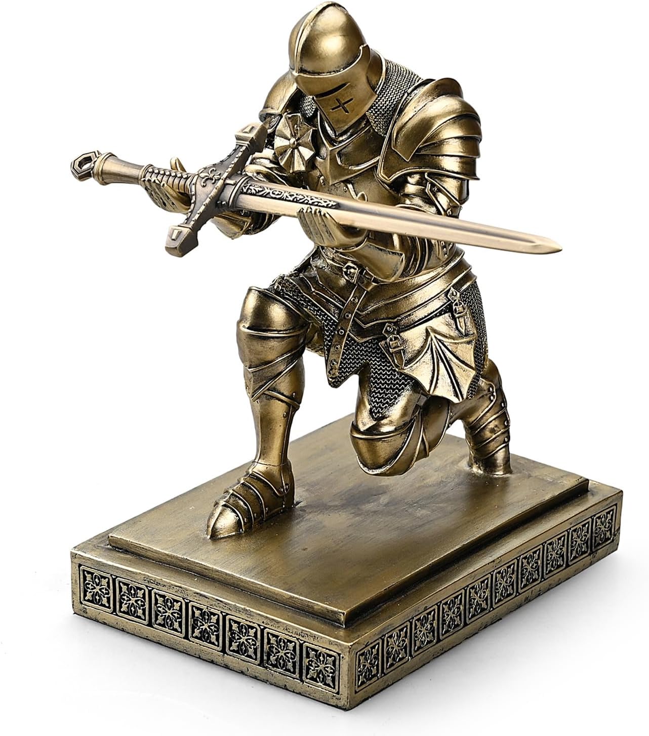 Medieval Armored Warrior Knight Pen Holder Desk Organizers and Accessories Resin Pencil Holder Paperweight as Gift with a Cool Letter Opener for Desk (Bronze)