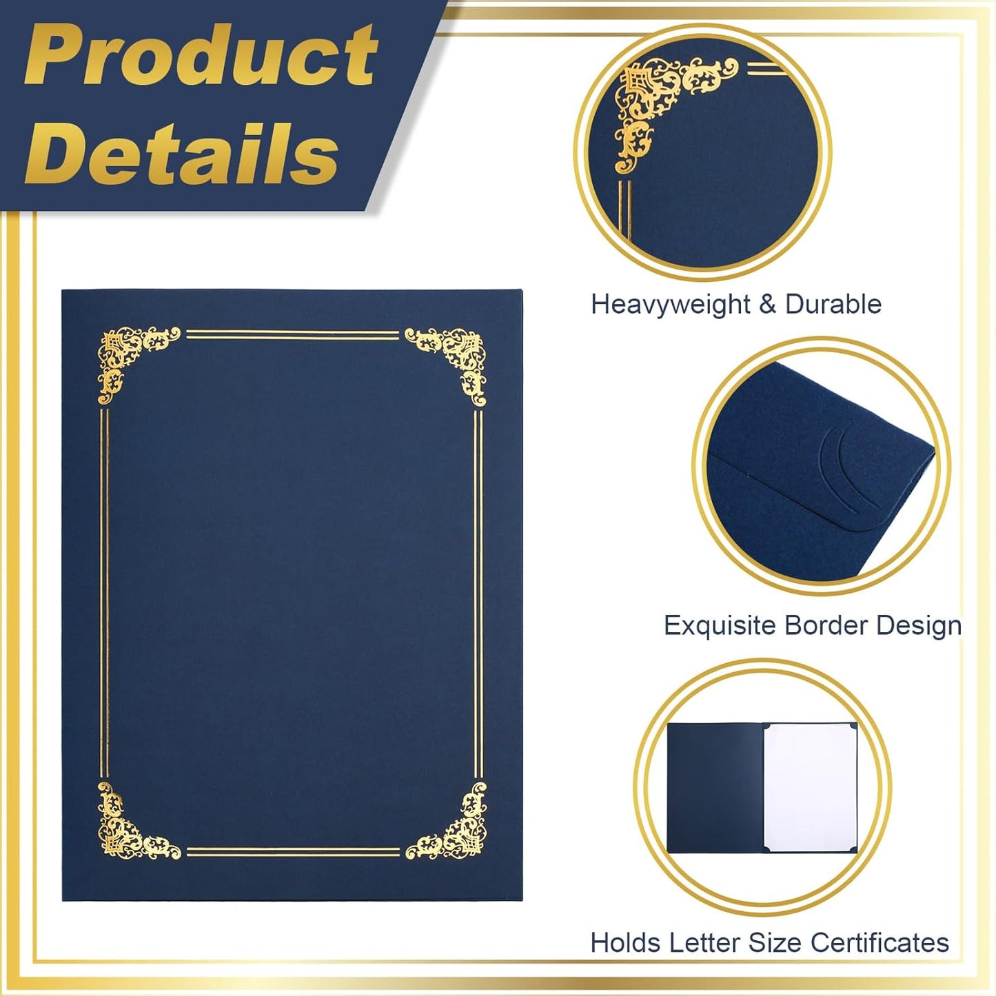 Fainne 120 Packs Certificate Holders Bulk, Diploma Covers Gold Foil Border, Document Covers for Letter Size 8.5x11 Award Certificates, Cardstock, Document Papers, Paper Card Stock(Navy Blue)
