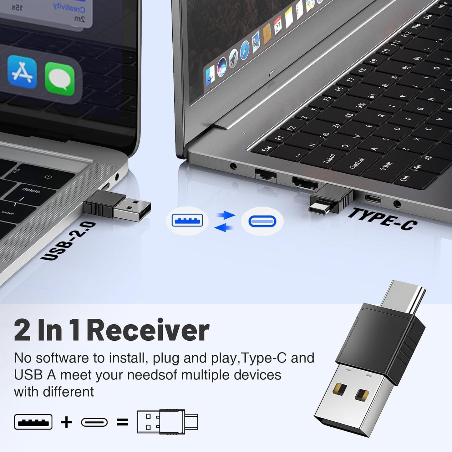 2-in-1 USB Type C Presentation Clicker with Red Light Pointer, Rechargeable Wireless Clicker for Powerpoint Presentations Support Hyperlink Volume Control, Presentation Remote for Mac Windows Keynote