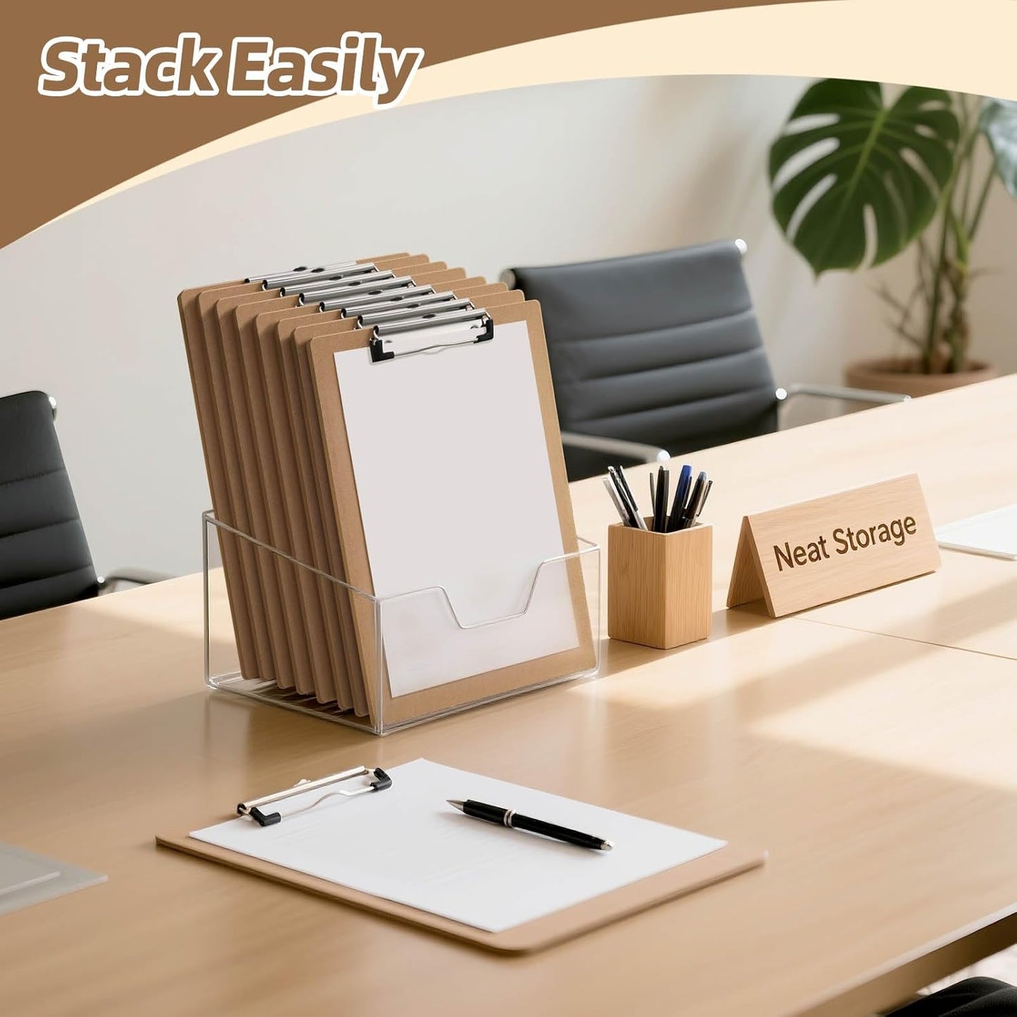 HappyHapi 28 Pack Clipboard 8.5 x 11 Letter Size Clip Boards Bulk, A4 Wooden Hardboard Office Clipboards Pack for Classroom, Work-Meetings, Brown