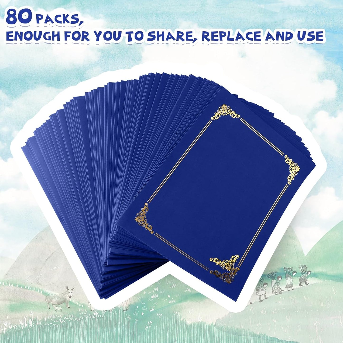 Fainne 80 Pieces Certificate Holders Diploma Holders Document Holder Certificate Covers Certificate Folders with Gold Foil Border for Letter Size 8.5 x 11 Inches Diploma Documents Awards (Royal Blue)