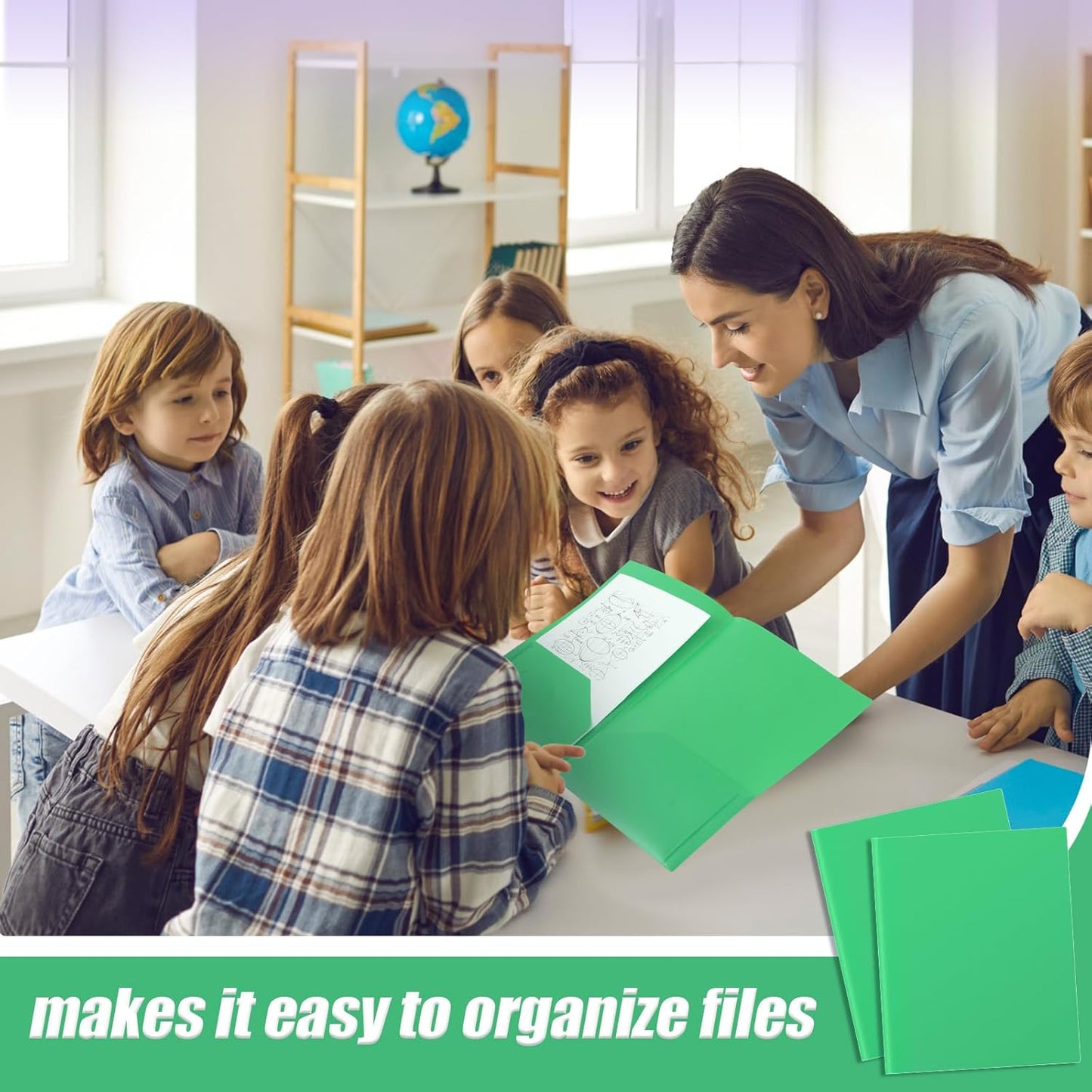 Gueevin 24 Pcs Plastic Folders with Pockets, Back to School Two Pocket Folder Fit Letter Size, Heavy Duty School Business Card Holder for Home Office, 11. 61 x 9. 45 Inches (Green)