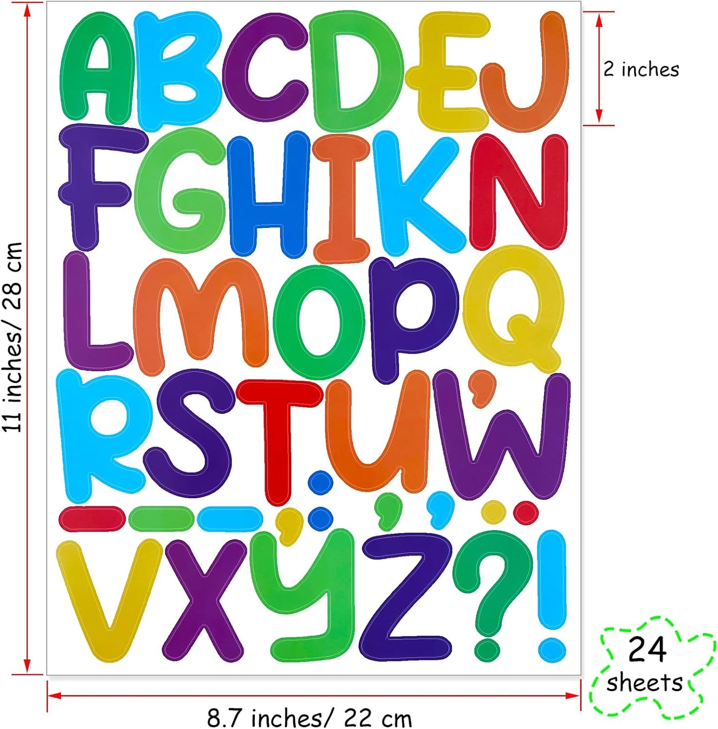 Bemeol 912 Pieces Letter Stickers 24 Sheets 2 Inch Alphabet Letter Stickers Self Adhesive Sticker Letters for Bulletin Board Classroom Mailbox Door Home Decor(Colorful)
