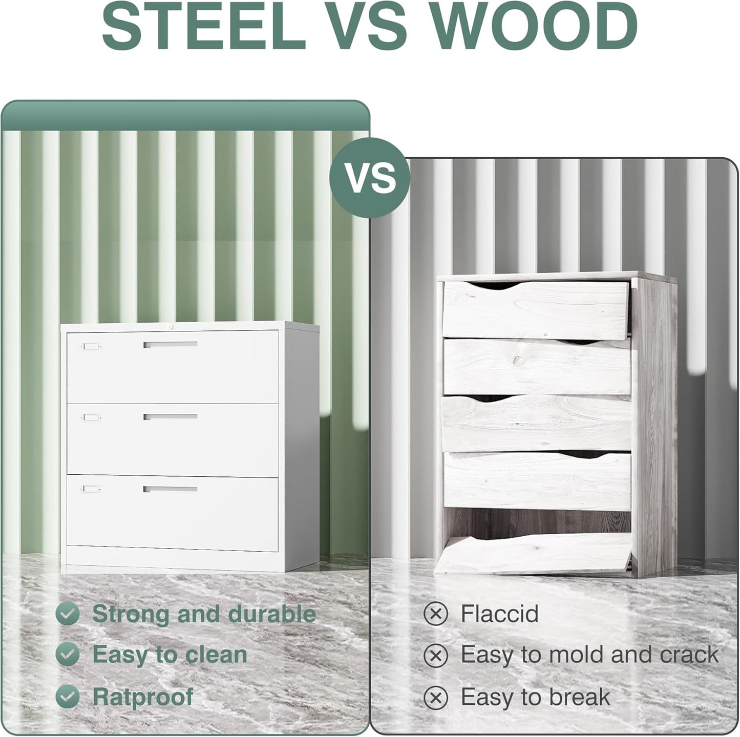 Letaya 3 Drawer File Cabinets with Lock,Metal Lateral Filing Cabinets for Home Office Organization Hanging Storage Letter/Legal/F4/A4(Assembly Required)