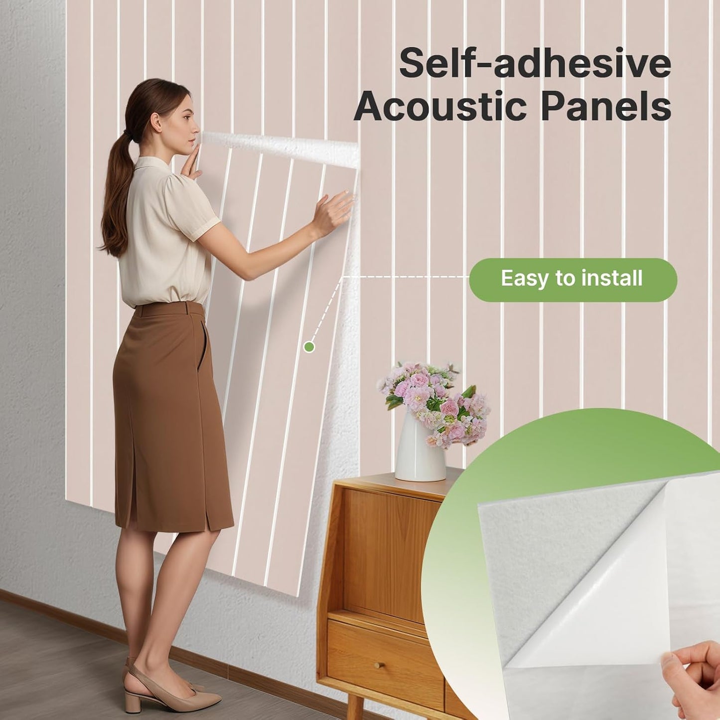 Acoustic 4 Pack Soundproofing UV Print Panels, 47.2” x 23.6” x 0.4” Adhesive Noise Dampening Wall Panels for Home Studio, Office, Gaming Room, and Theater(Camel)