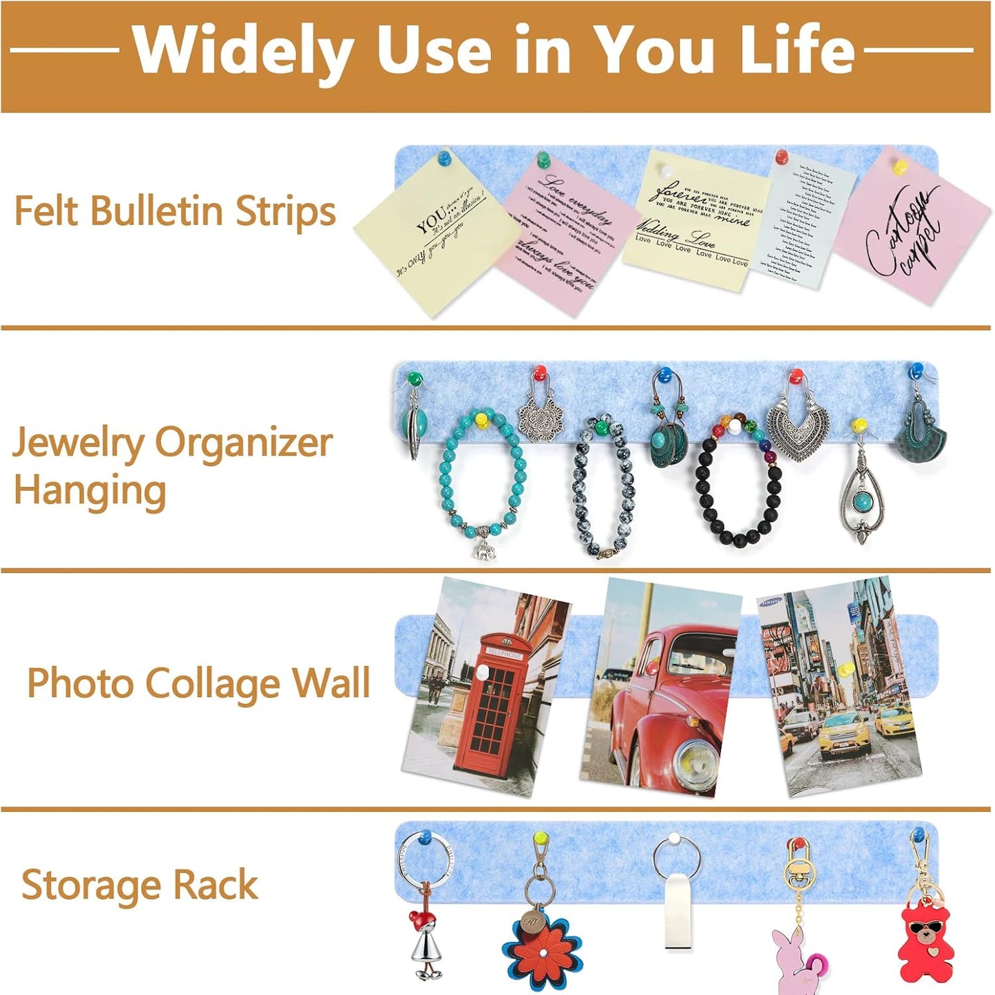 5 Pack Bulletin Board for Bedrooms Offices Home Wall Decoration, Notice Board Self Adhesive Cork Board with 35 Push Pins for Paste Notes, Photos, Schedules