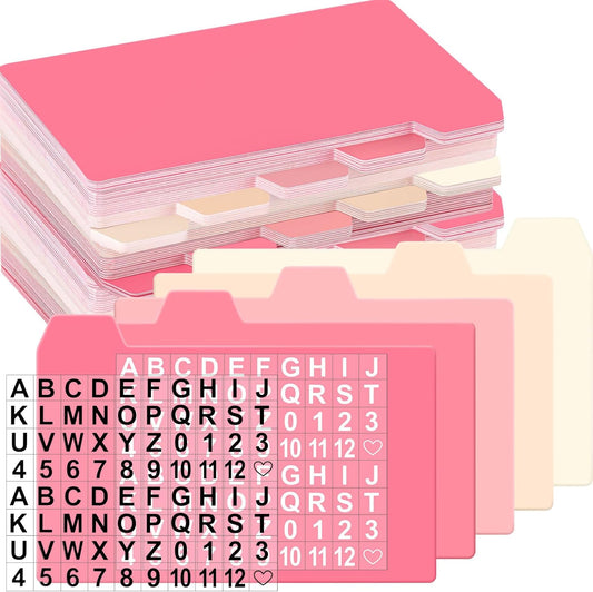 Harloon 52 Pcs Dry Erase Index Card Guide Set Include 50 Index Card Dividers 2 Number Alphabet Sticker with Tabs Photo Dividers for Office Business Back to School Supplies(3 x 5 Inch,Peachy)