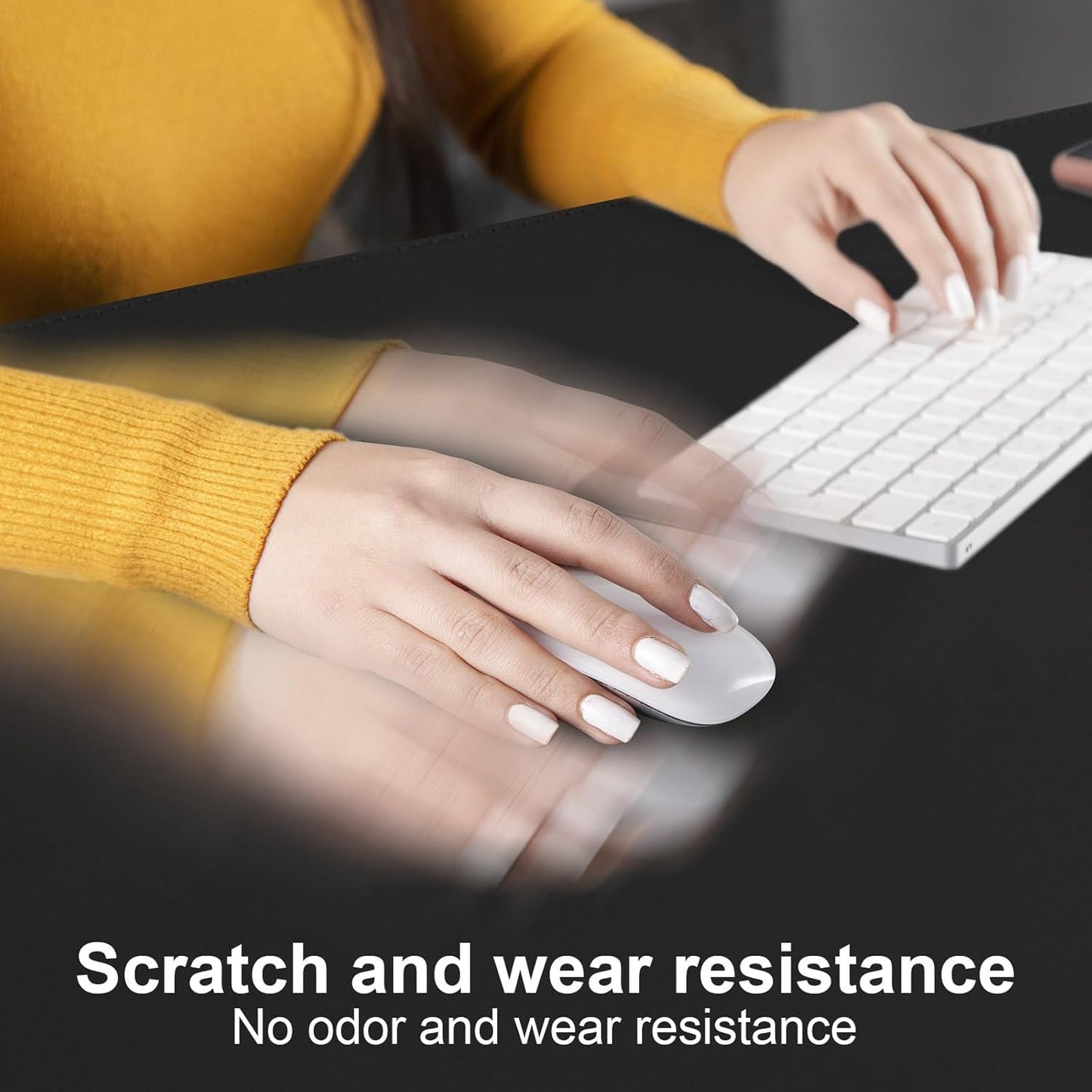 DAWNTREES Desk Mat Protector,PU Leather Laptop Pad,Non Slip, 23.6" x 13.8" Large Mouse Pad and Keyboard Mat, Waterproof Writing Pad for Office and Home (Black)