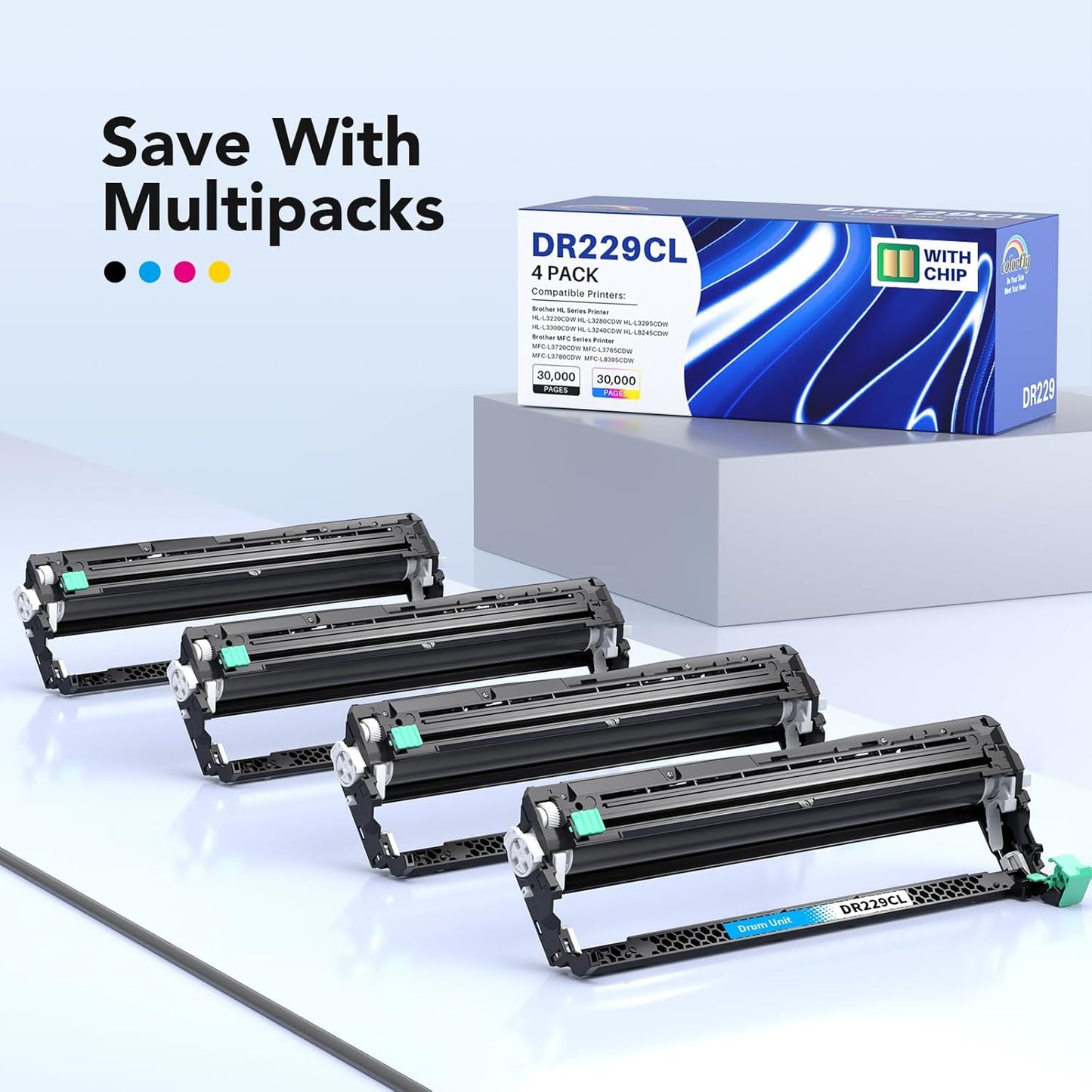 DR229 Drum Unit for Brother DR-229 DR 229 Work for HL-L3220CDW HL-L3280CDW HL-L3295CDW HL-L3300CDW MFC-L3720CDW MFC-L3780CDW MFC-L8395CDW Wireless Compact Digital Color Printer(4 Packs)