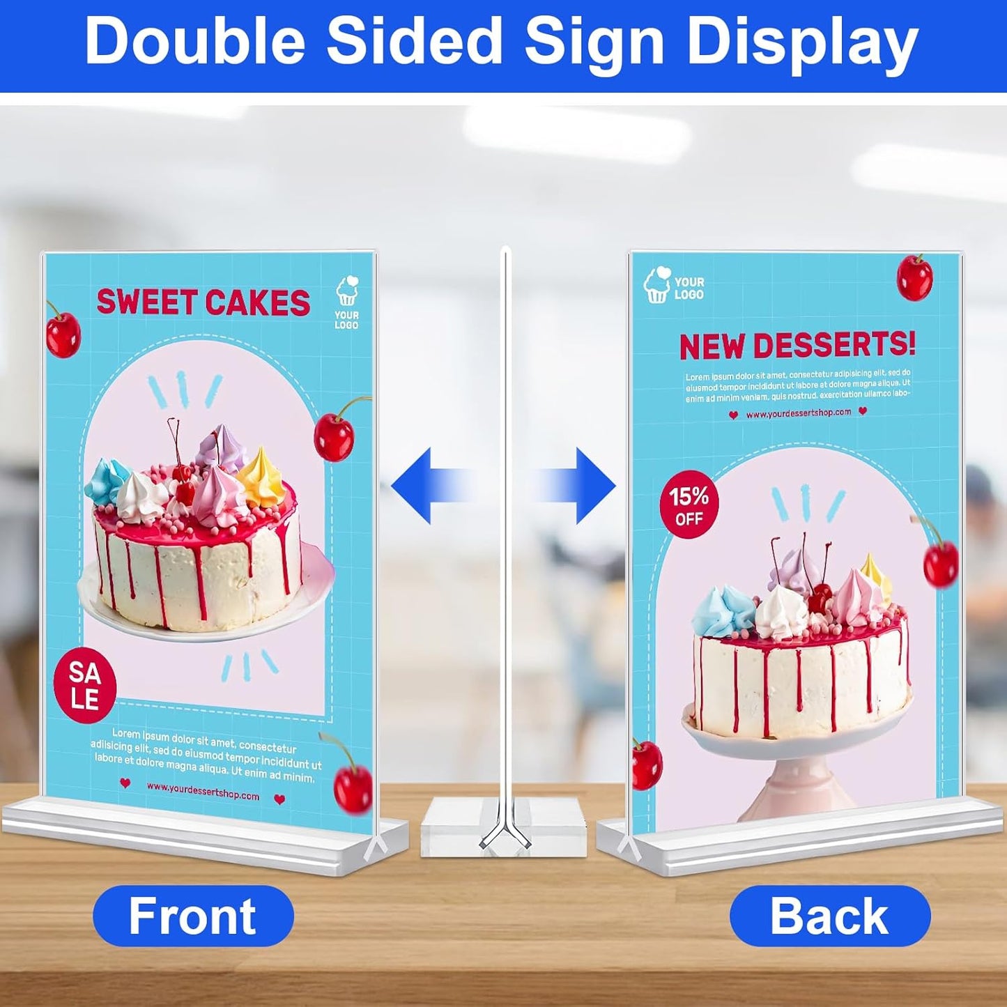Acrylic Sign Holder 4x6 Inches 24 Pack, Double Sided Clear Display Stand Table Top Sign Paper Holder, Vertical Menu Flyer Holder, Plastic Sign Frame for Stores, Restaurants, Hotels, Office