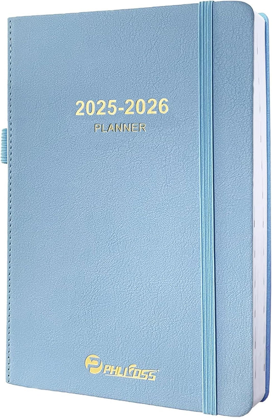 2025-2026 Daily Planner, One Page Per Day, Academic Calendar (July 2025 - June 2026), Appointment Book with Time Slots and Monthly Tabs, 5.7" x 8.25", Pocket, Leather Cove (Sky blue)