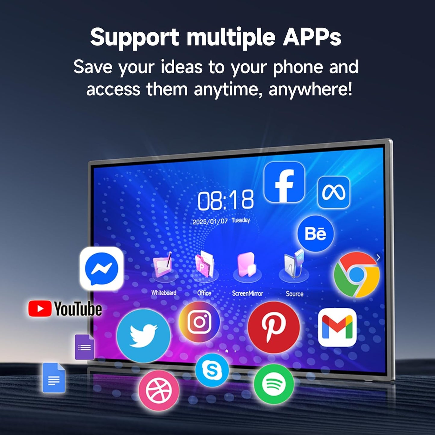 HORION Smart Board,55" 4K UHD Electronic Whiteboard Touch Screen Interactive Led Smartboard Wireless Display, 40-Point, Android 13.0 & Windows, Classroom/Office/Conference(Board & Wall Mount Only)