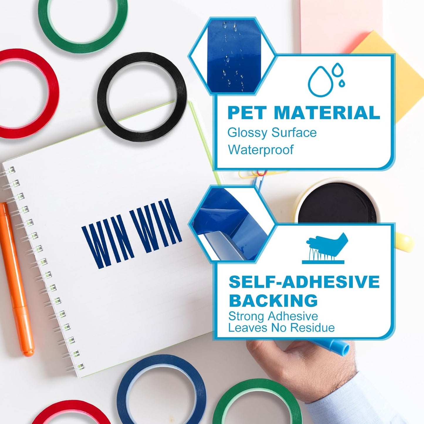 MECCANIXITY Whiteboard Tape 3/8" x 72 Yard Pinstripe Graphic Chart Line Grid Marking Tapes for Classroom Office Dry Erase Board Art, Blue, Pack of 3