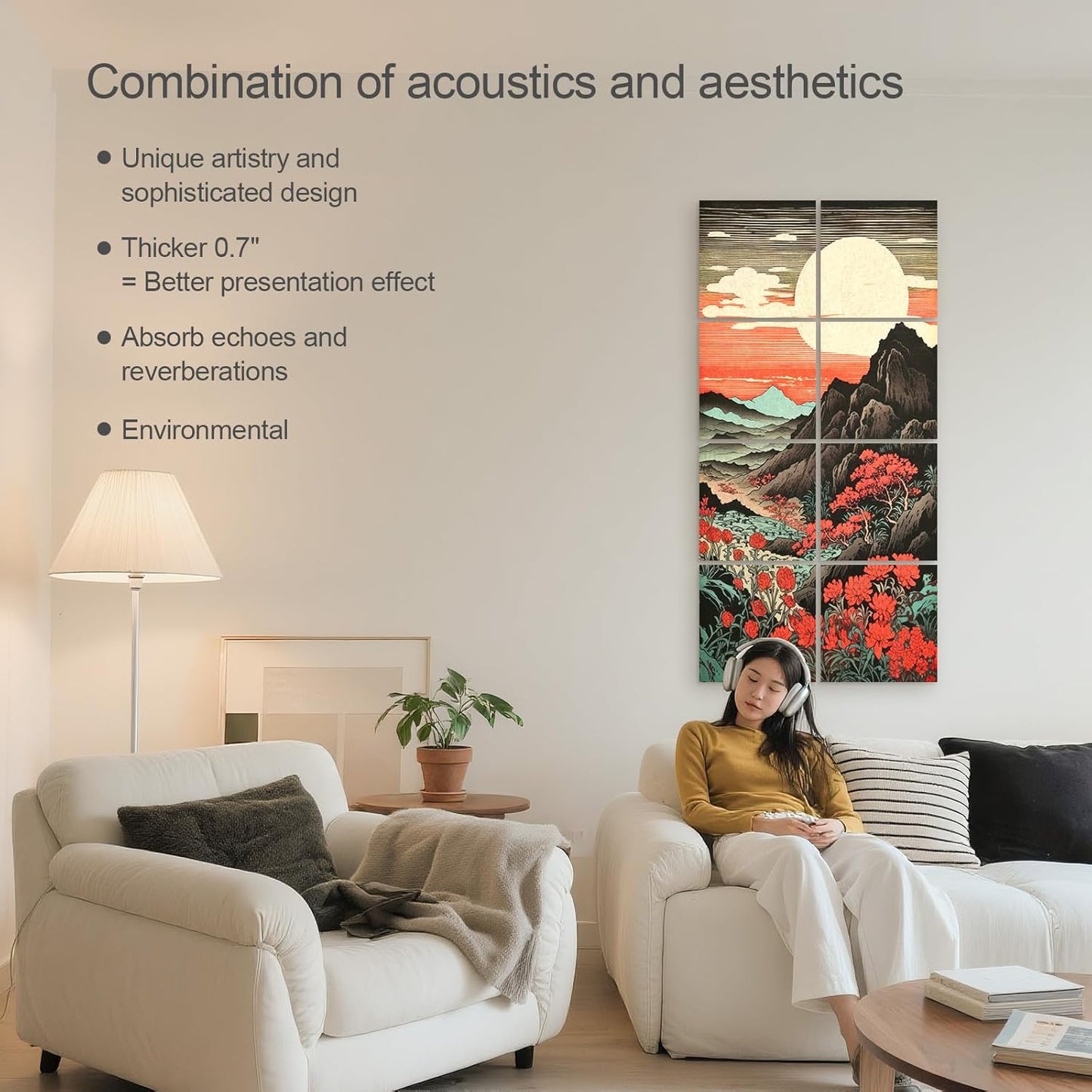 UMIACOUSTICS 8 Pcs 0.7Inch Thick Art Acoustic Panels, Total 47.2” x23.6” Decorative Sound Absorbing Wall Panels for Home, Office, Hotel, Arashi's-Old-chapter