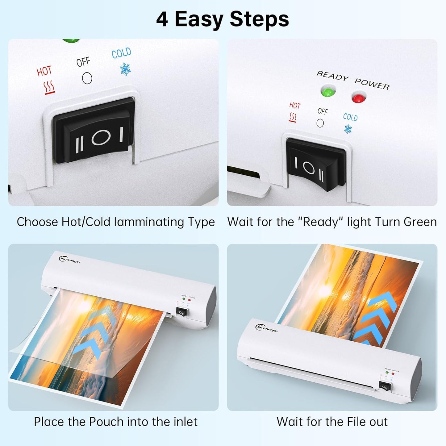 Laminator Machine with 10 Laminating Sheets, 9 Inch Laminator Hot & Cold for A4/A5/A6, Thermal Laminating Machine for Home School Office