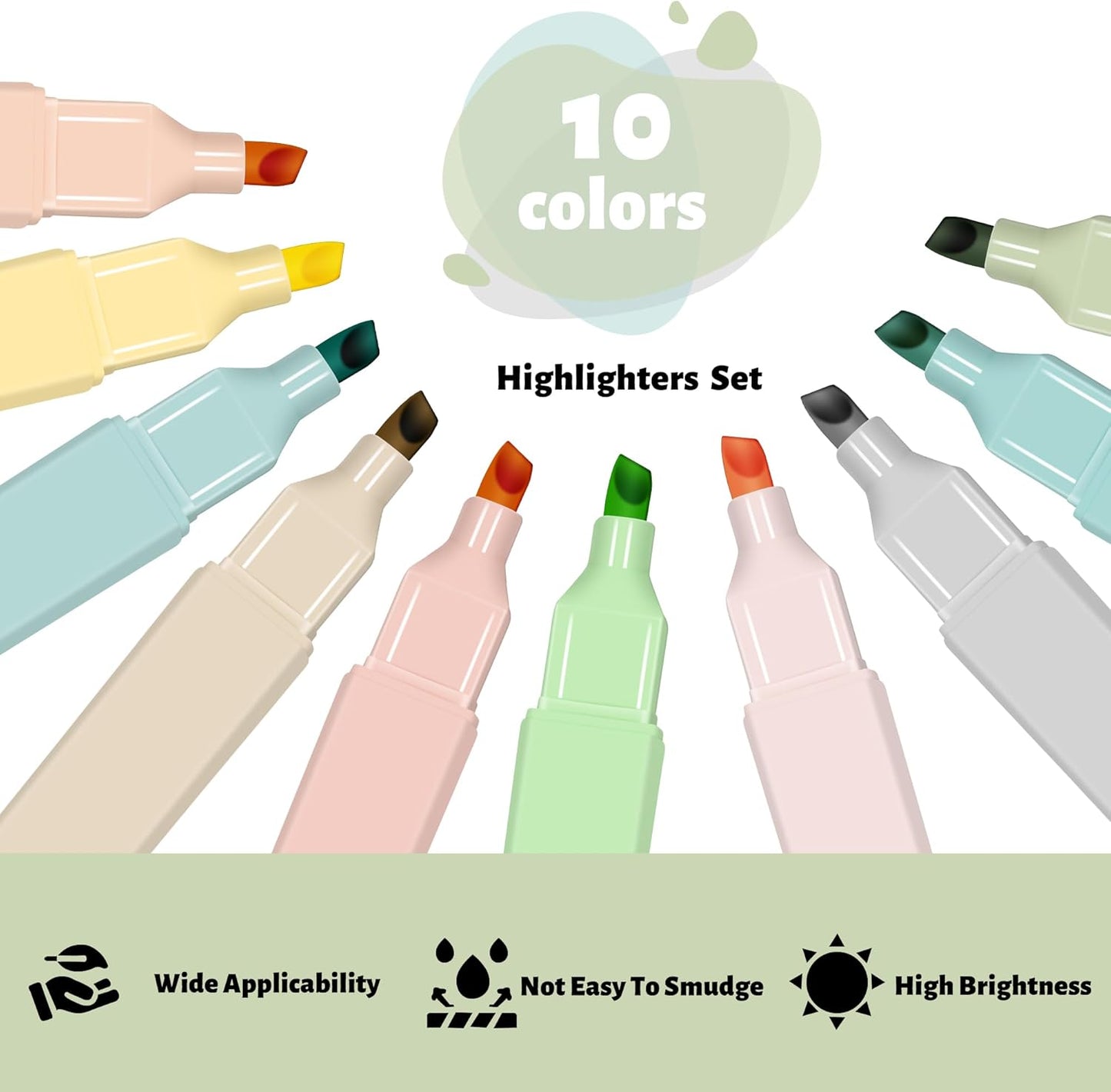 Highlighters Assorted Colors,10Pcs Bible Highlighters and Pens No Bleed, Assorted Colors, Pastel Set, Cute Marker Pens