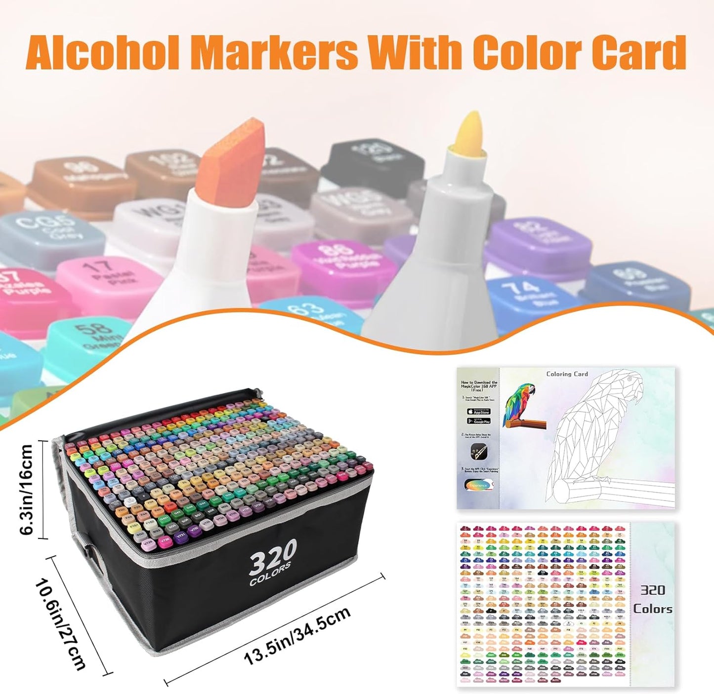 320 Colors Alcohol Markers with Free App, Chisel & Fine Tip Alcohol-Based Marker Set for Adults Kids, Dual Tip Artist Markers for Drawing, Coloring Illustration, Painting and Great Gift Idea