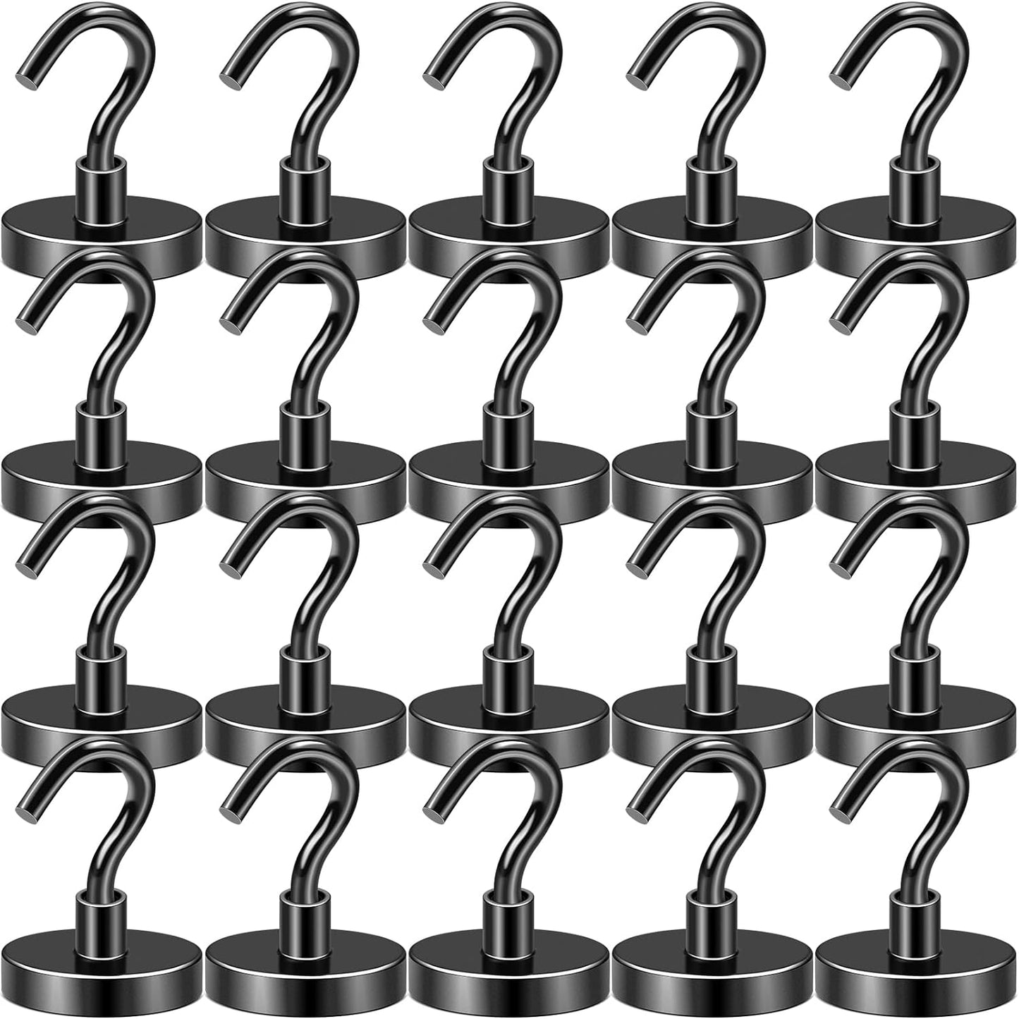 DIYMAG Black Magnetic Hooks, 118 LB Heavy Duty Strong Magnet with Hook, Rare Earth Neodymium Magnets for Hanging, Magnetics Hanger for Curtain, Home, Kitchen, Workplace, 20 Packs
