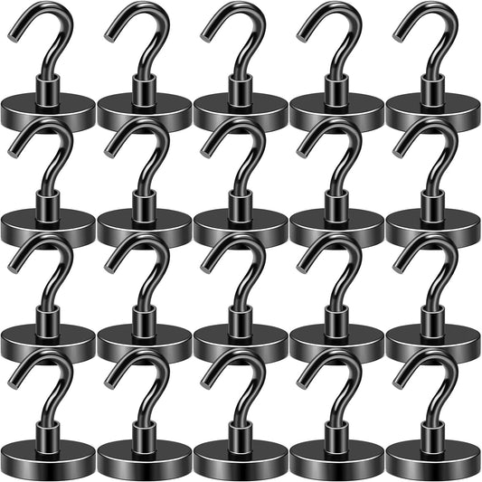 DIYMAG Black Magnetic Hooks, 118 LB Heavy Duty Strong Magnet with Hook, Rare Earth Neodymium Magnets for Hanging, Magnetics Hanger for Curtain, Home, Kitchen, Workplace, 20 Packs