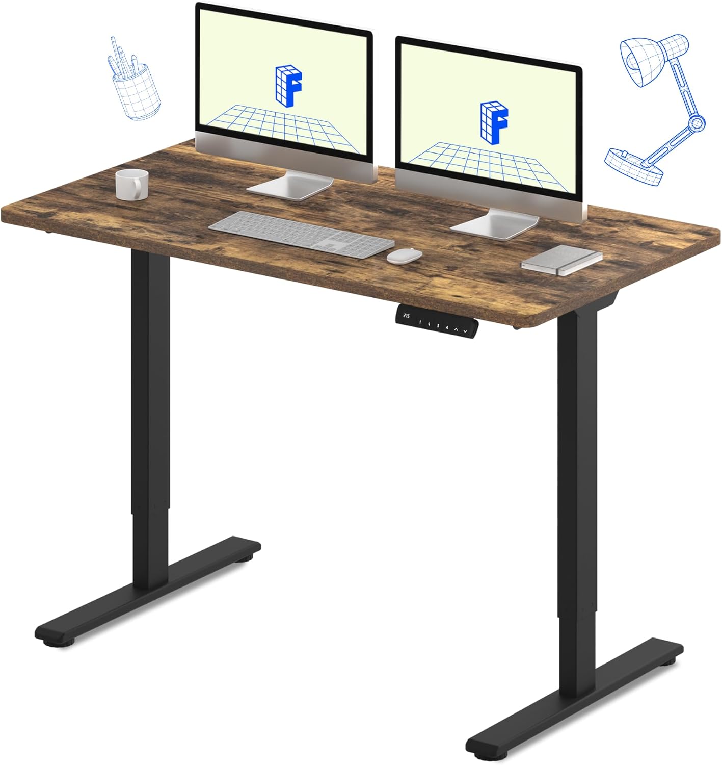 FLEXISPOT E3 Dual Motor Electric Standing Desk 55x28 Inch Whole-Piece Board Height Adjustable Electric Sit Stand Desk (Black Frame + Special Walnut Desktop, 2 Packages)