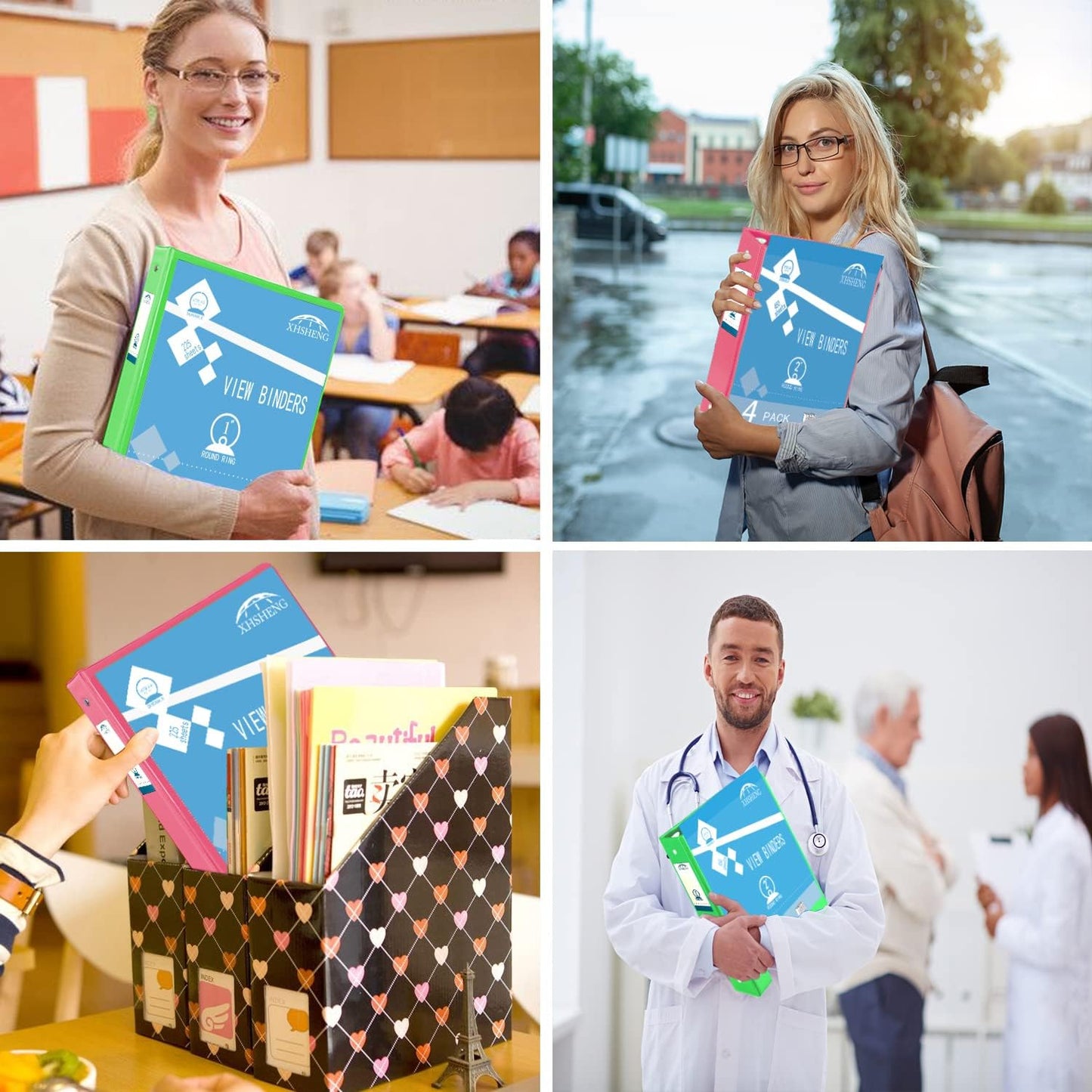 2 Inch 3 Ring Binders,Multicolor Customizable Round Ring Binder for School,Office,Home,Purple/Pink/Blue/Green,4 Pack