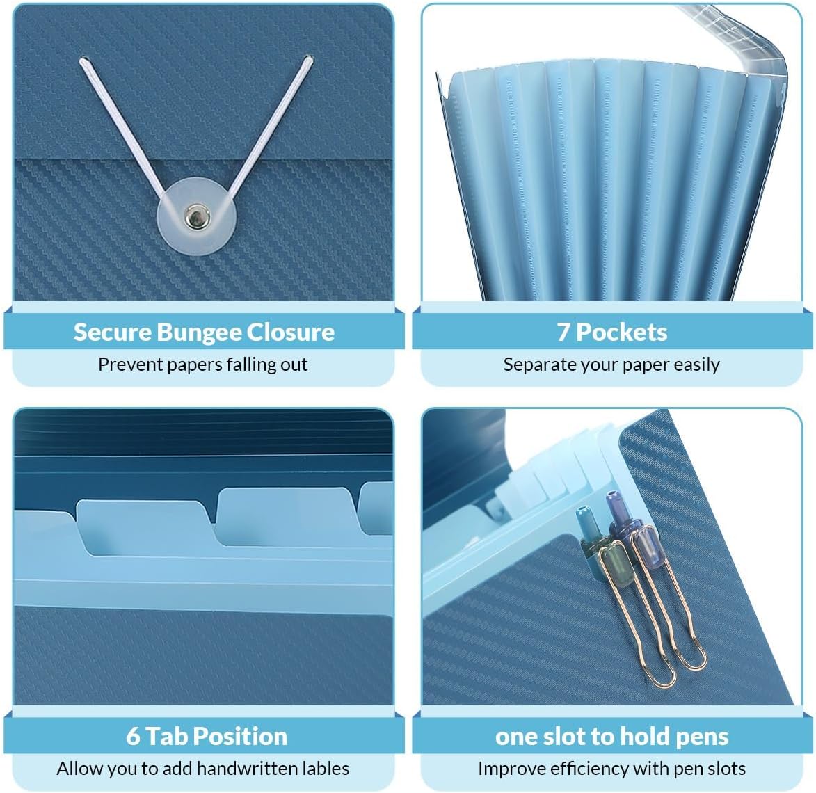 SKYDUE Accordion File Organizer, Expanding File Folder with 7 Pockets, Portable Receipt Paper Documents Organizer, Letter Size Filing Folder School Office Supplies, Dark Blue