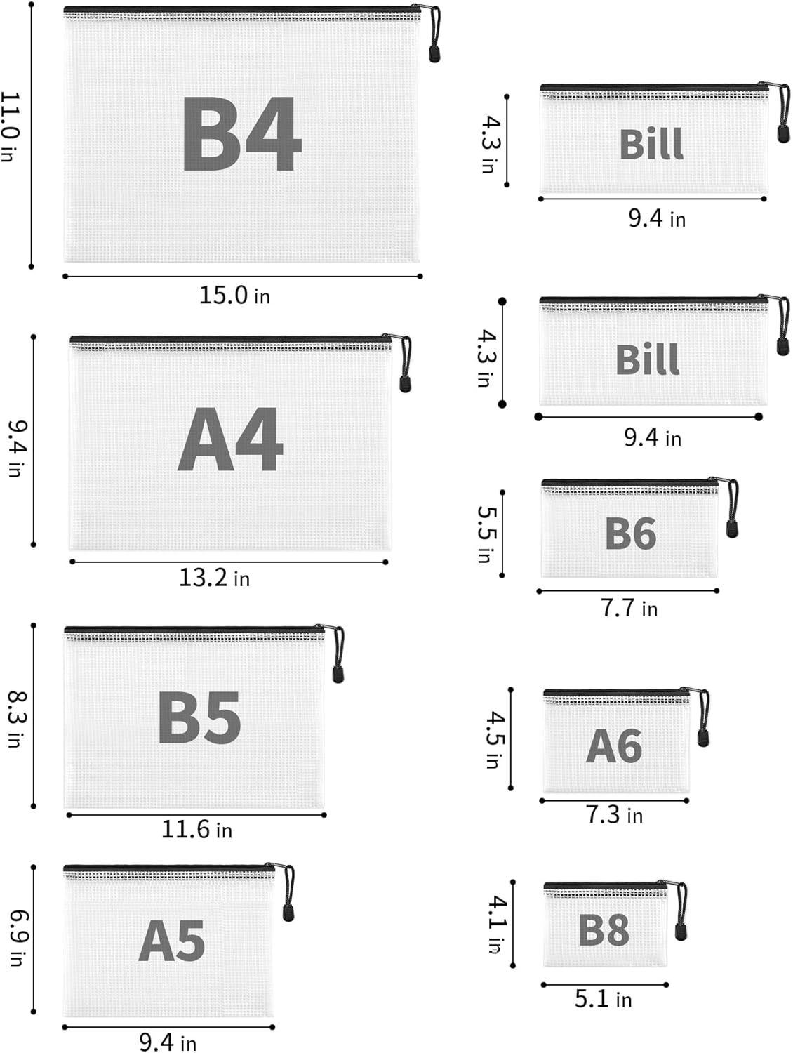 JARLINK 18 Pack 8 Sizes Mesh Pouch, Waterproof Zipper File Bags Document Multipurpose Travel Bags for Office, School, Board Game, Puzzles, Cosmetics, Travel Accessories, and Home Organize, Black