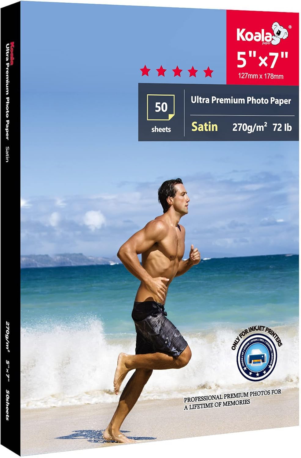 Koala Ultra Premium Photo Paper 5x7 In Satin Photo Printer Paper for Inkjet Printer Water-Resistant Semi Gloss 50 Sheets 72lb
