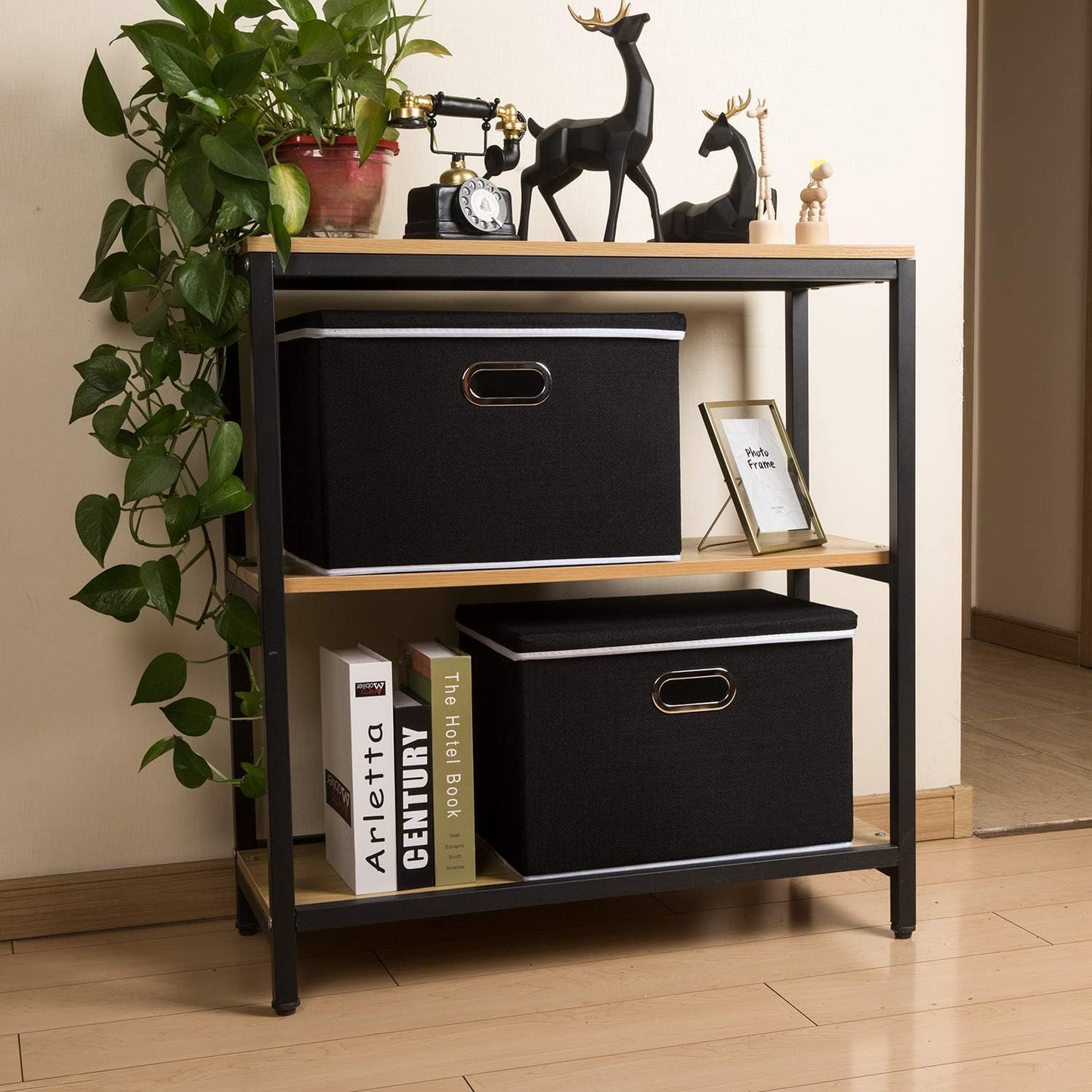 PRANDOM Large Foldable Storage Boxes with Lids [3-Pack] Fabric Collapsible Storage Bins Organizer Containers Baskets Cube with Cover for Home Bedroom Closet Office Nursery Black(17.7x11.8x11.8)