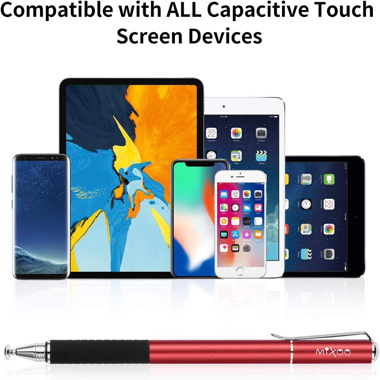 Mixoo Stylus Pens for Touch Screens - Disc & Fiber Tip 2 in 1 High Sensitivity Universal Stylus for iPad, iPhone, Tablets and Other Capacitive Touch Screens (Red)