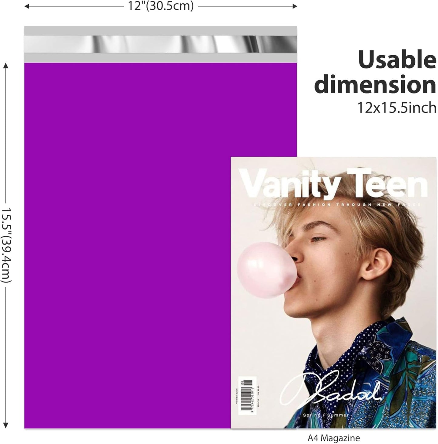 Fuxury12X15.5" 100Pcs Poly Mailers Bags for Small Business, Waterproof Plastic Shipping Bags for Clothing, Self Seal Tear-proof Mailing Envelopes Bulk- Purple