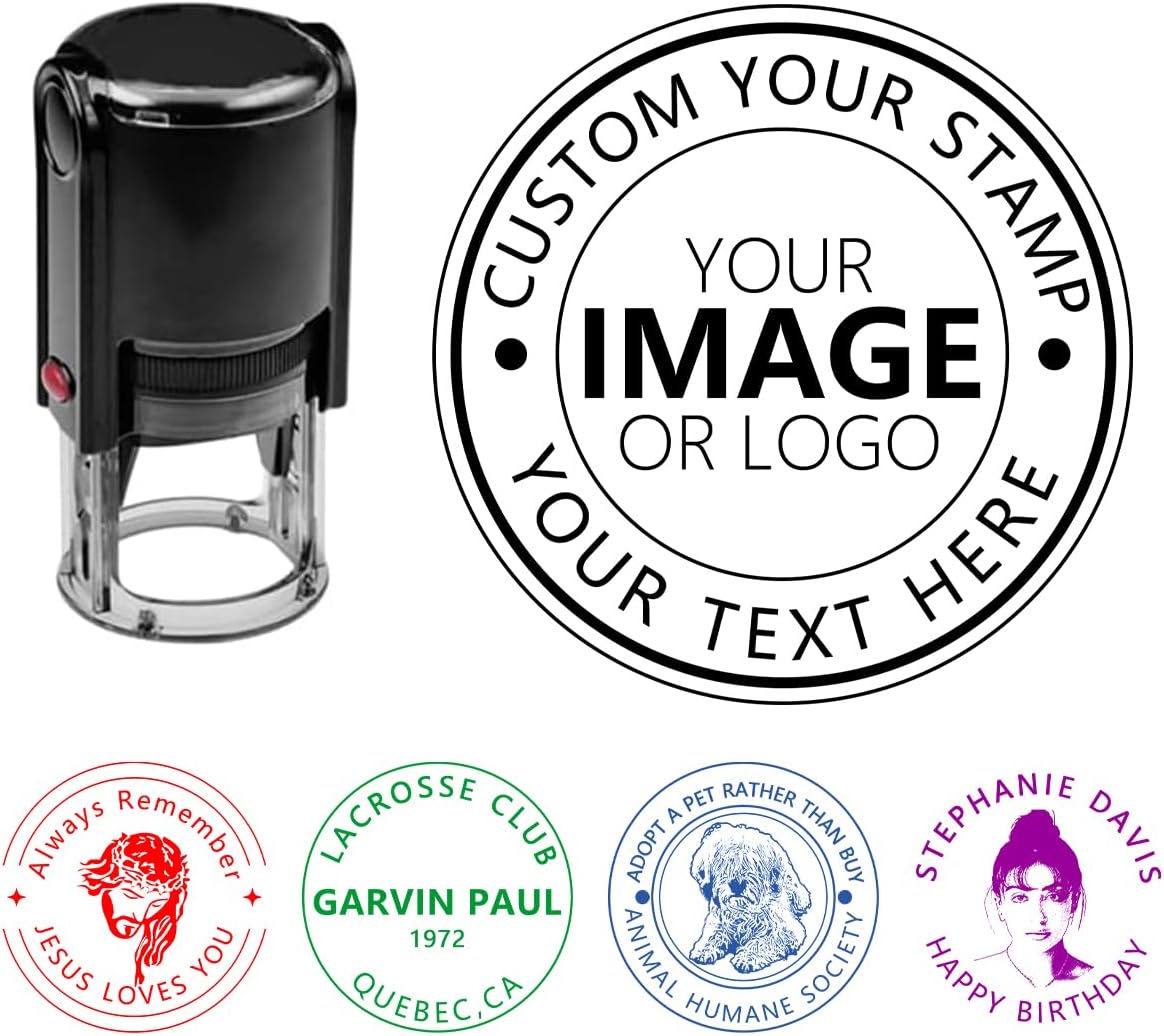 Custom Stamp Personalized Image Logo Stamp Customized Text Round Stamps Business Self-Inking Stamper Customized School Organization Institution Logo Bulk Seal Multiple Frames Options