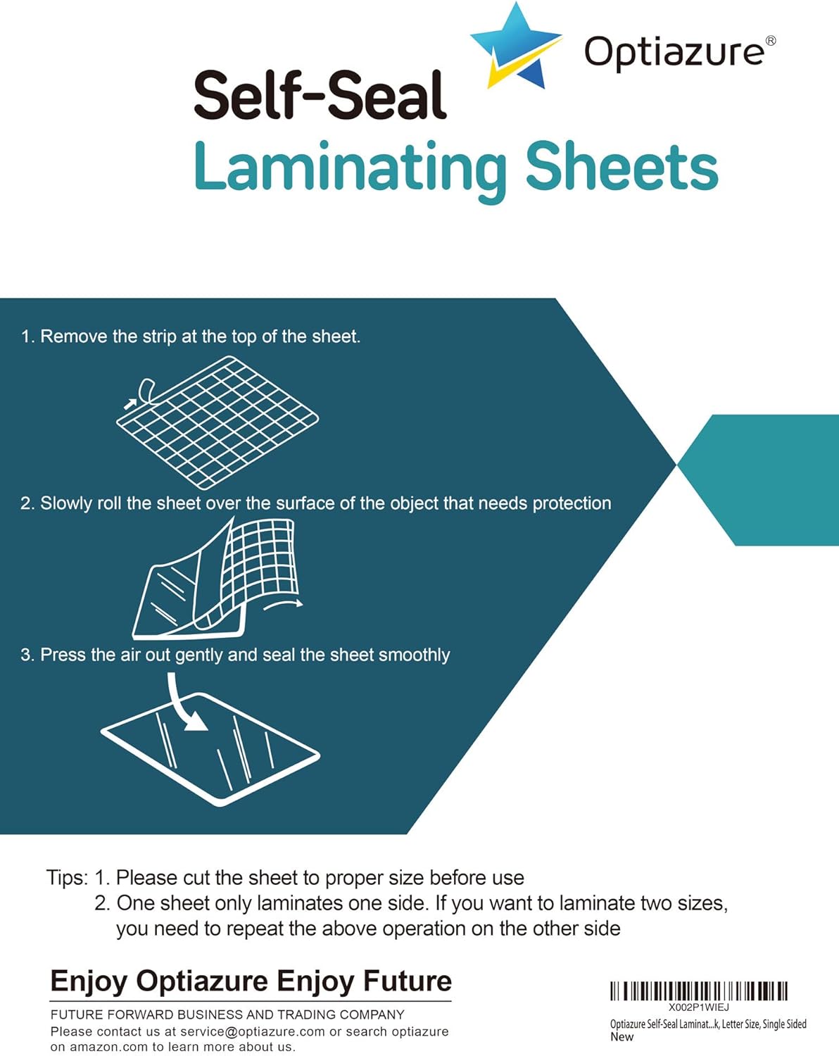 Self-Seal Laminating Sheets 9.1"x11.8" Inches, 3mil 50Pack, Letter Size, Single Sided