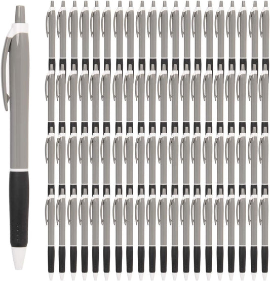 Simply Genius 100-Pack Black Ink Retractable Ballpoint Pens Bulk Ideal for Schools, Office Set, Notebooks, Journals & More (Gray&Black)