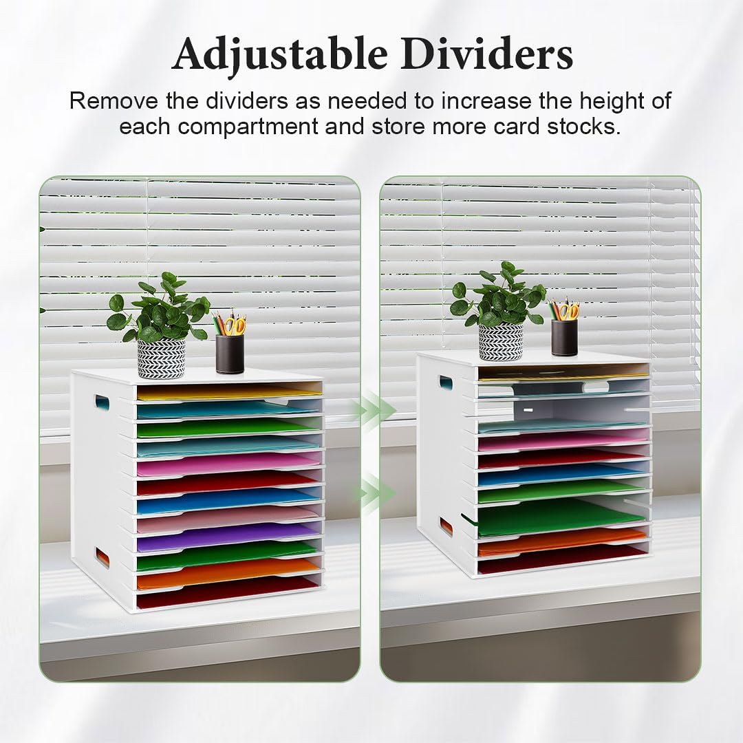 SANFURNEY Scrapbook Paper Organizer for Sizes 12" x 12", 12 Slots File Sorter Storage, Document Holder, Desktop Scrapbook Paper Organizer Rack for Home Office School (White, 12 Slots - Standard Size)