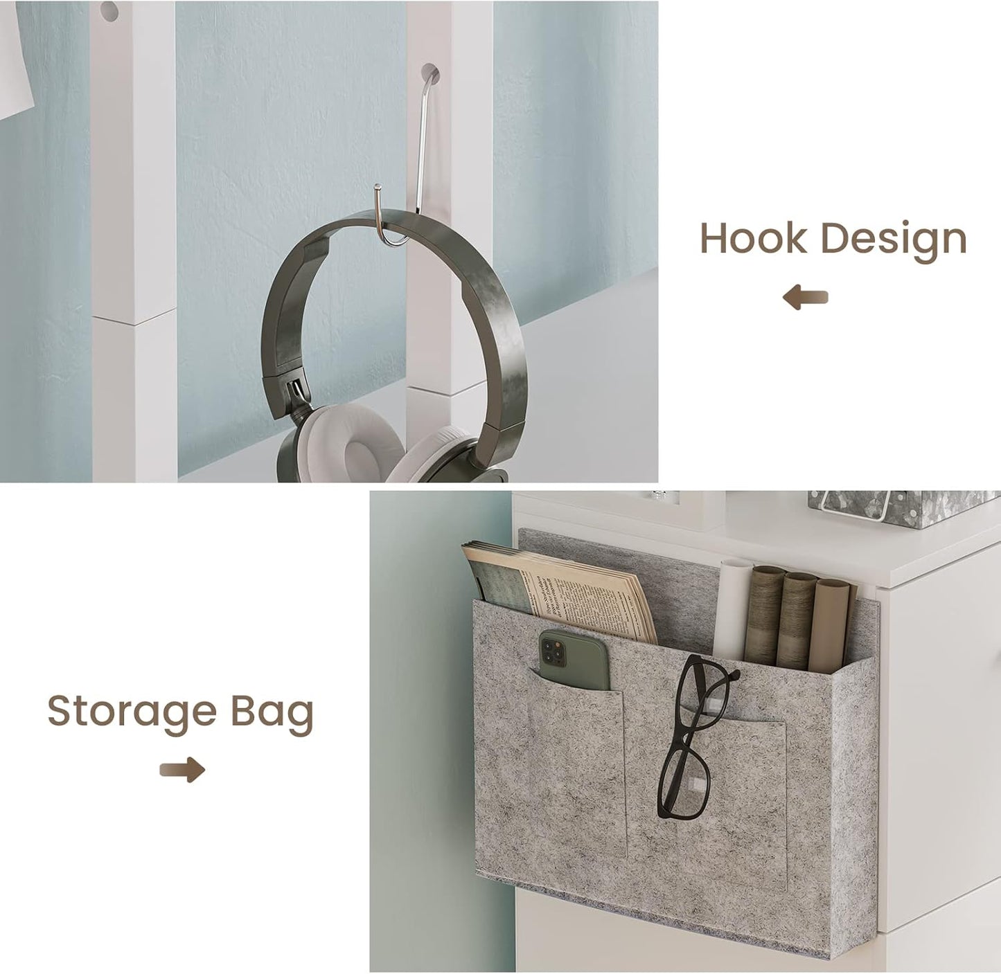 Itaar 2 Drawer File Cabinet, Filing Cabinet with Lock fits Letter, Legal, A4 Size, File Cabinets for Home Office with Storage Bag, Open Shelf and Hook, White