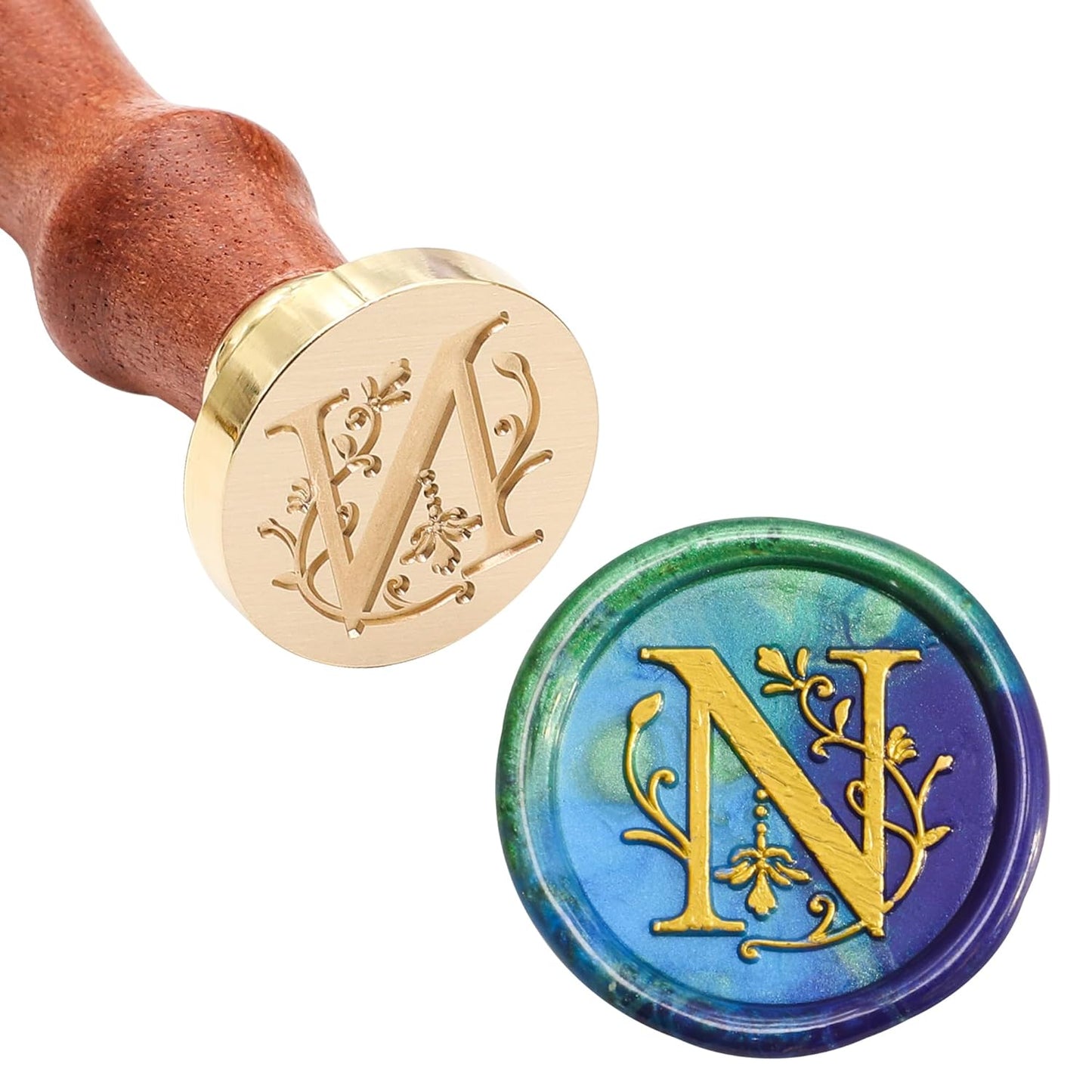 SWANGSA Initial Alphabet N Wax Seal Stamp Kit, Classic Retro Letter Sealing Stamp with 200pcs Sealing Wax Beads Kit for Wedding Invitations Cards Envelopes (N)